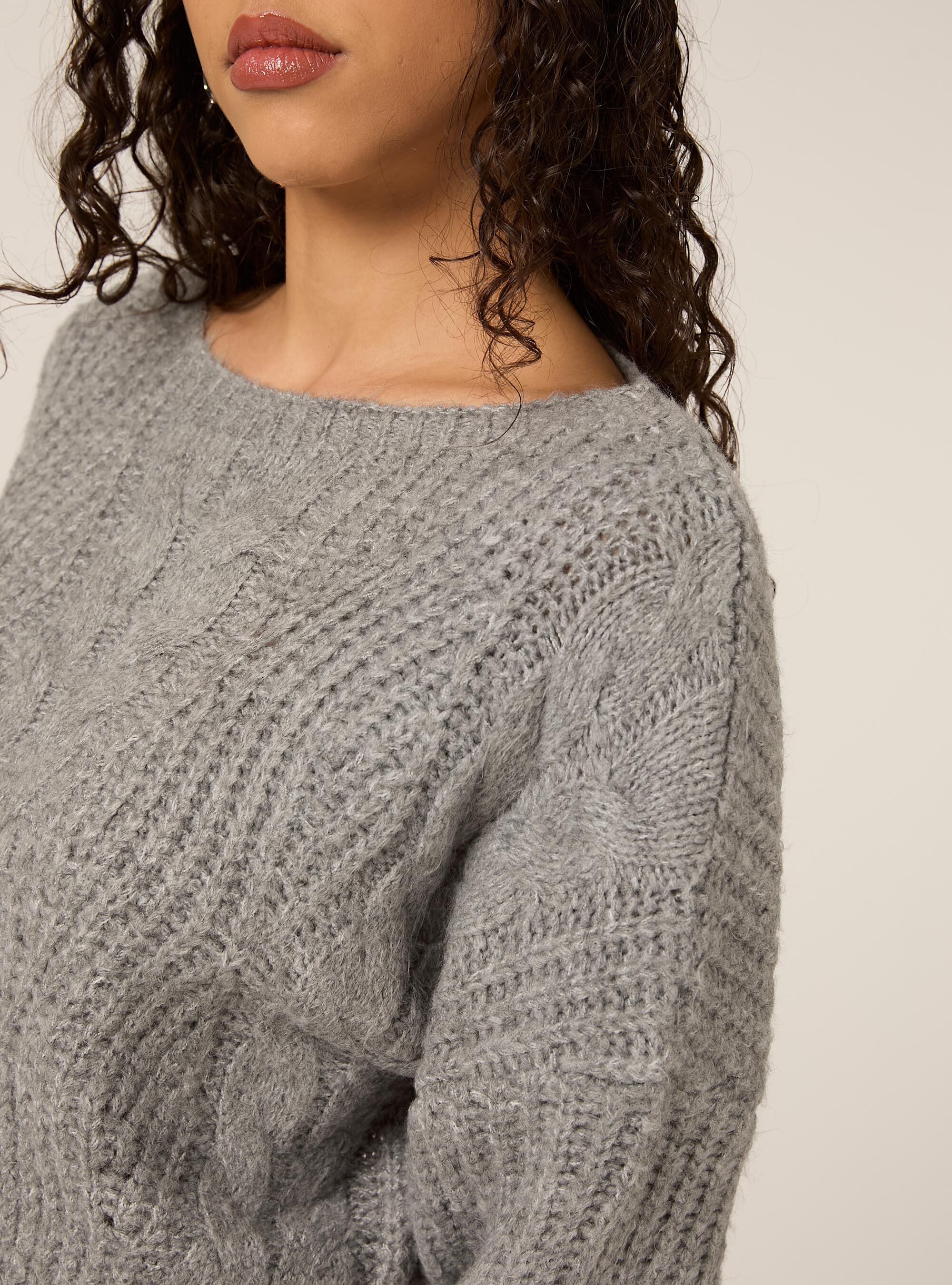 Cropped pullover with boat neck, MGY2 GREY MEL MEDIUM