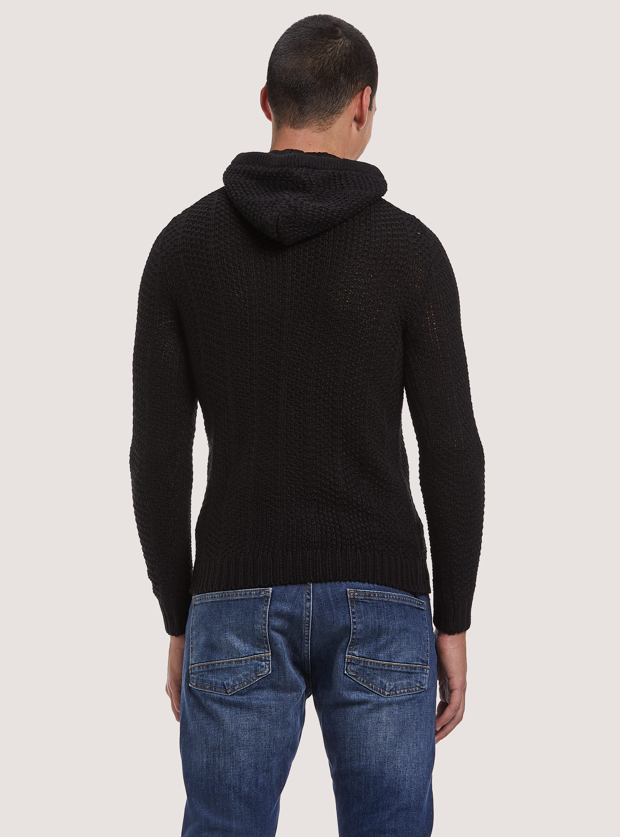 Wool blend hooded pullover, BLACK