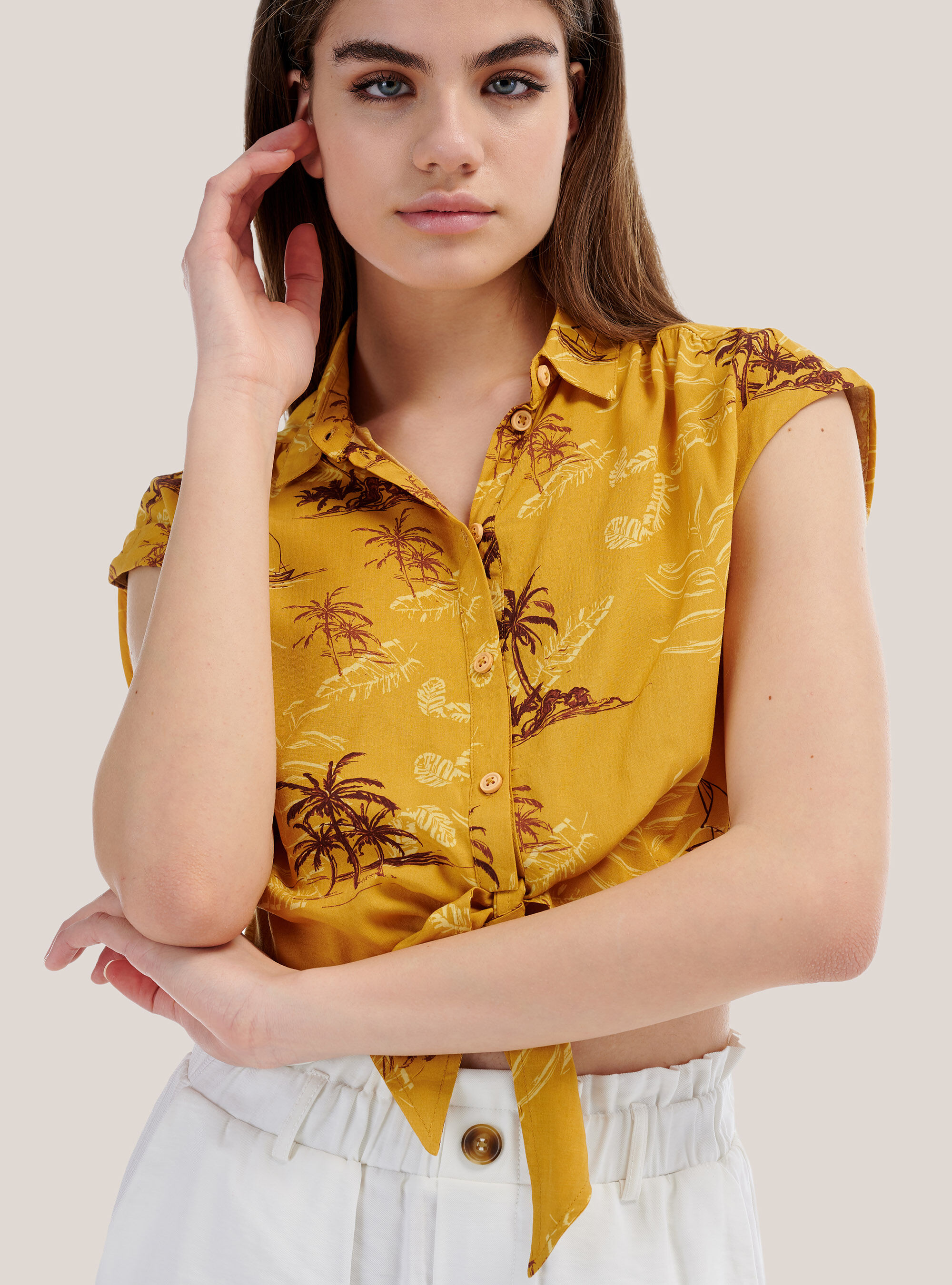 Knot cropped shirt with safari print, TROPICAL