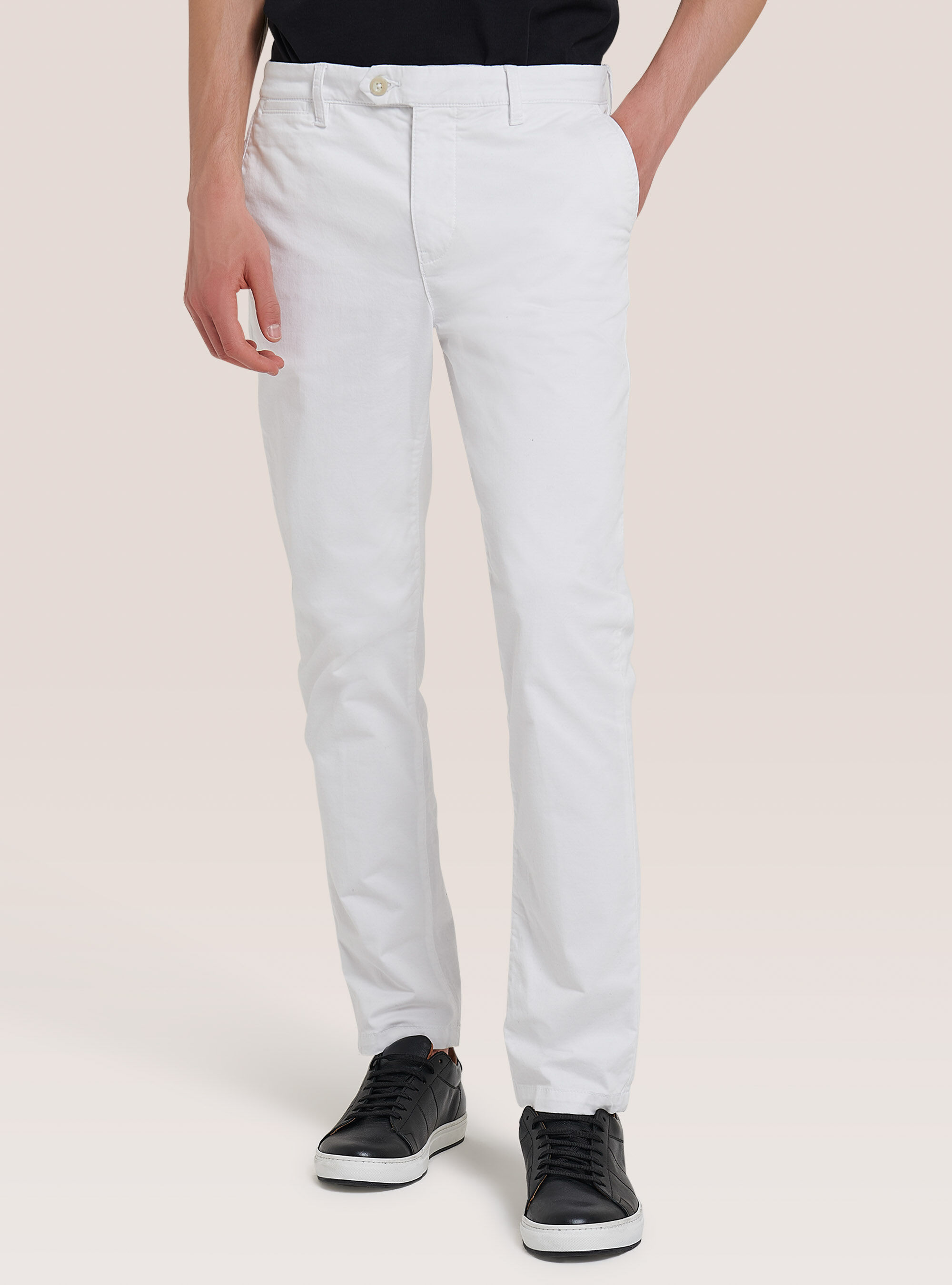 Pantaloni chinos classici in cotone, C028 OFF WHITE