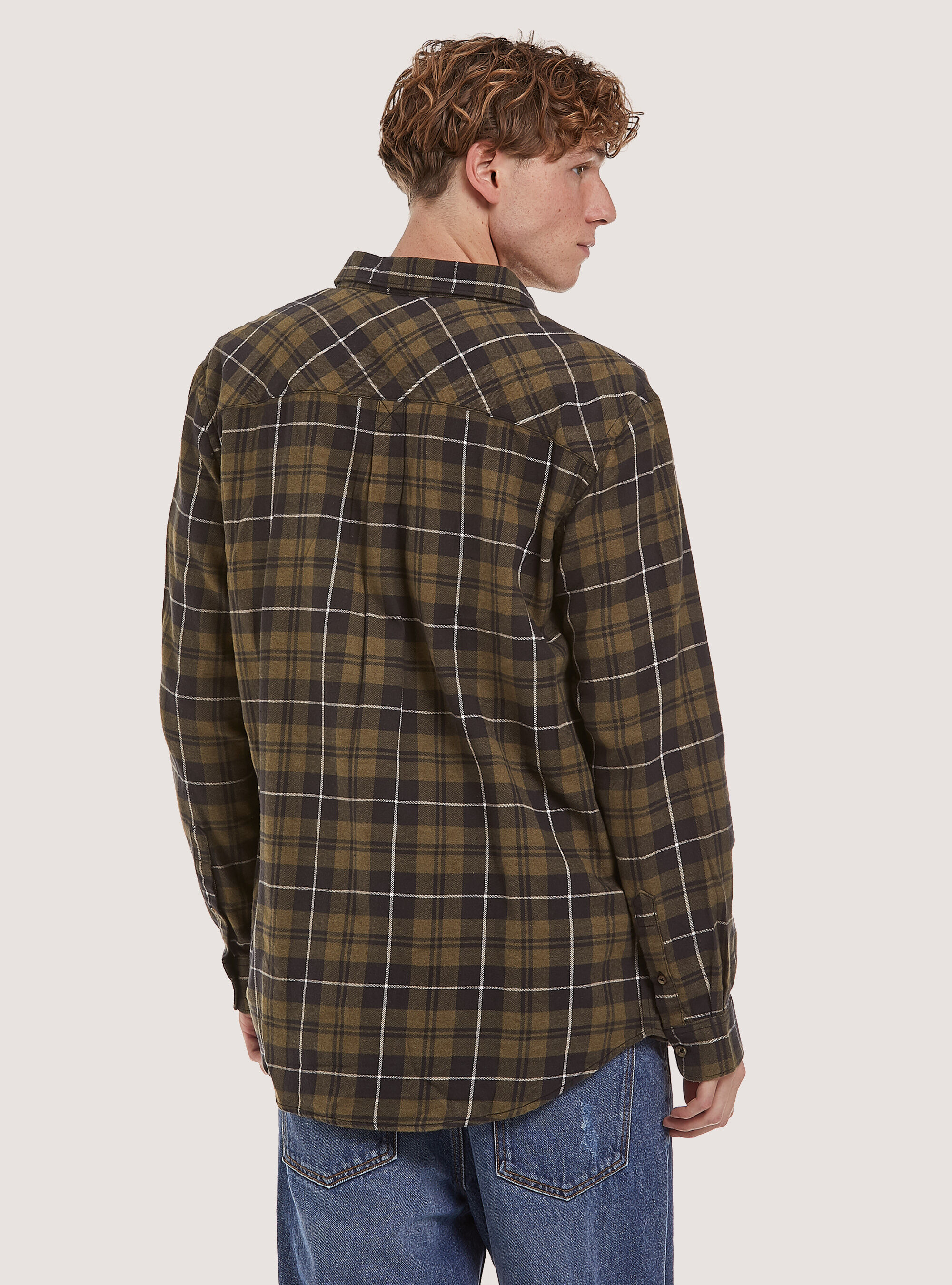 Checked Flannel Shirt, KY1 KAKY DARK