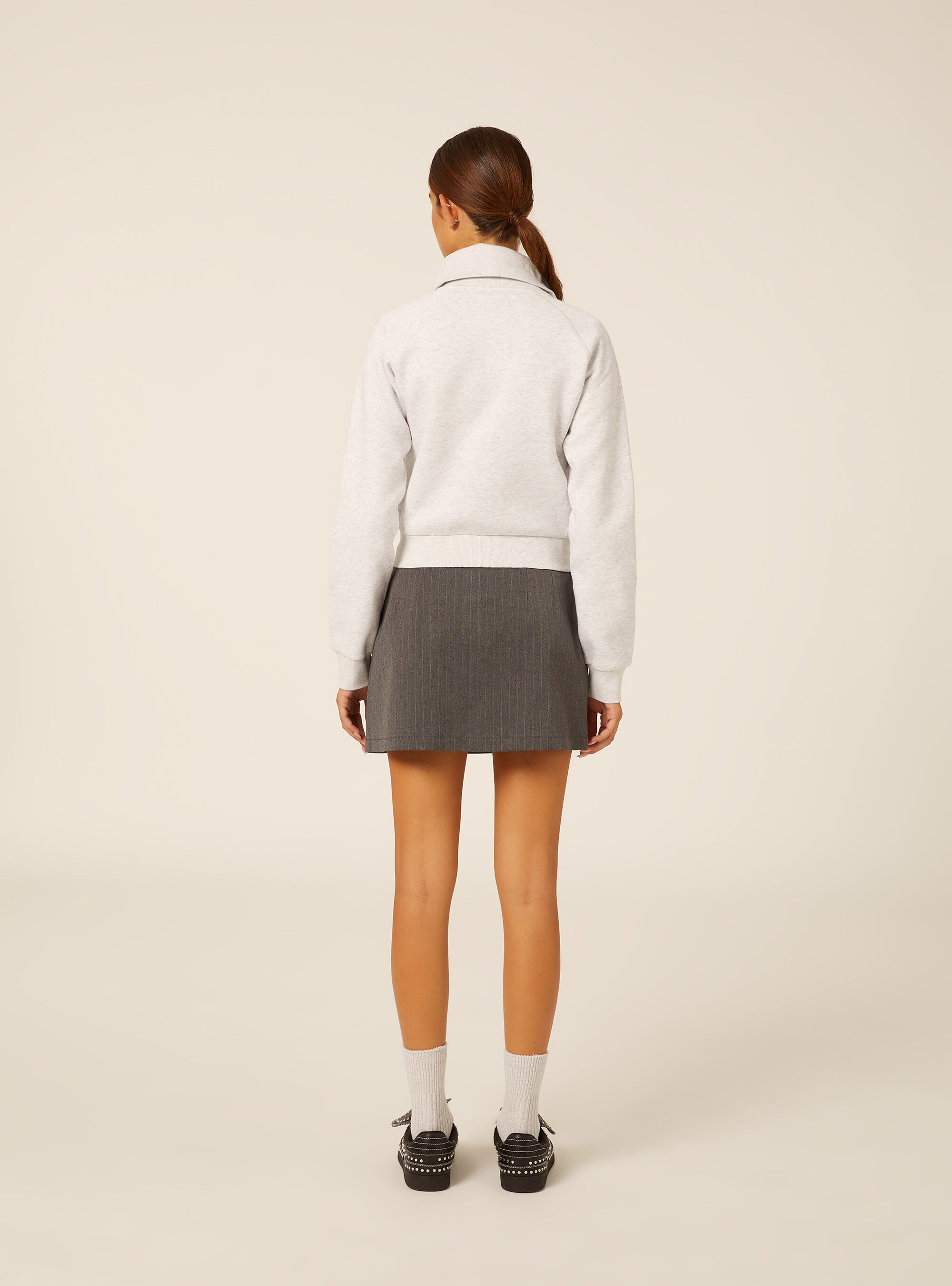 Cropped zip-up sweatshirt with high collar, MGY3 GREY MEL LIGHT