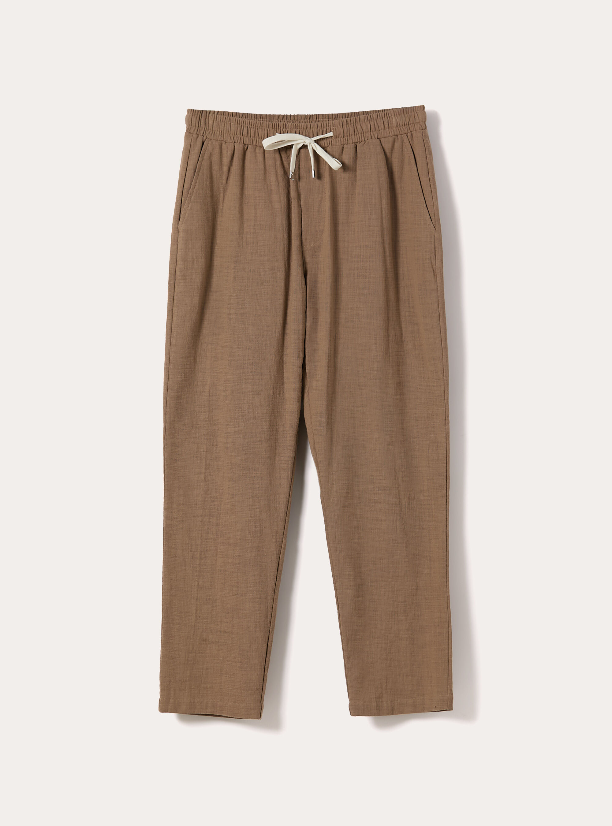 Pantaloni in cotone con laccio in vita, BR2 BROWN MEDIUM