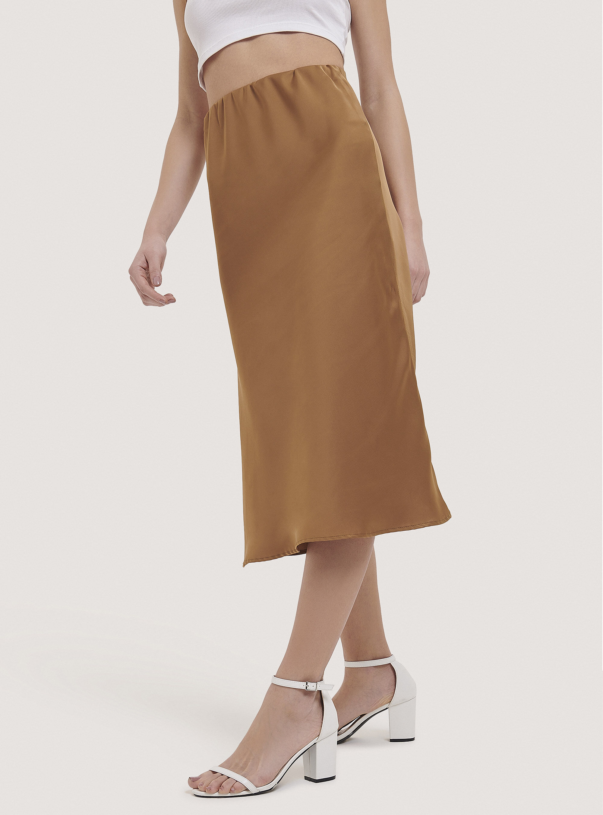 Satin slip midi skirt hot sale