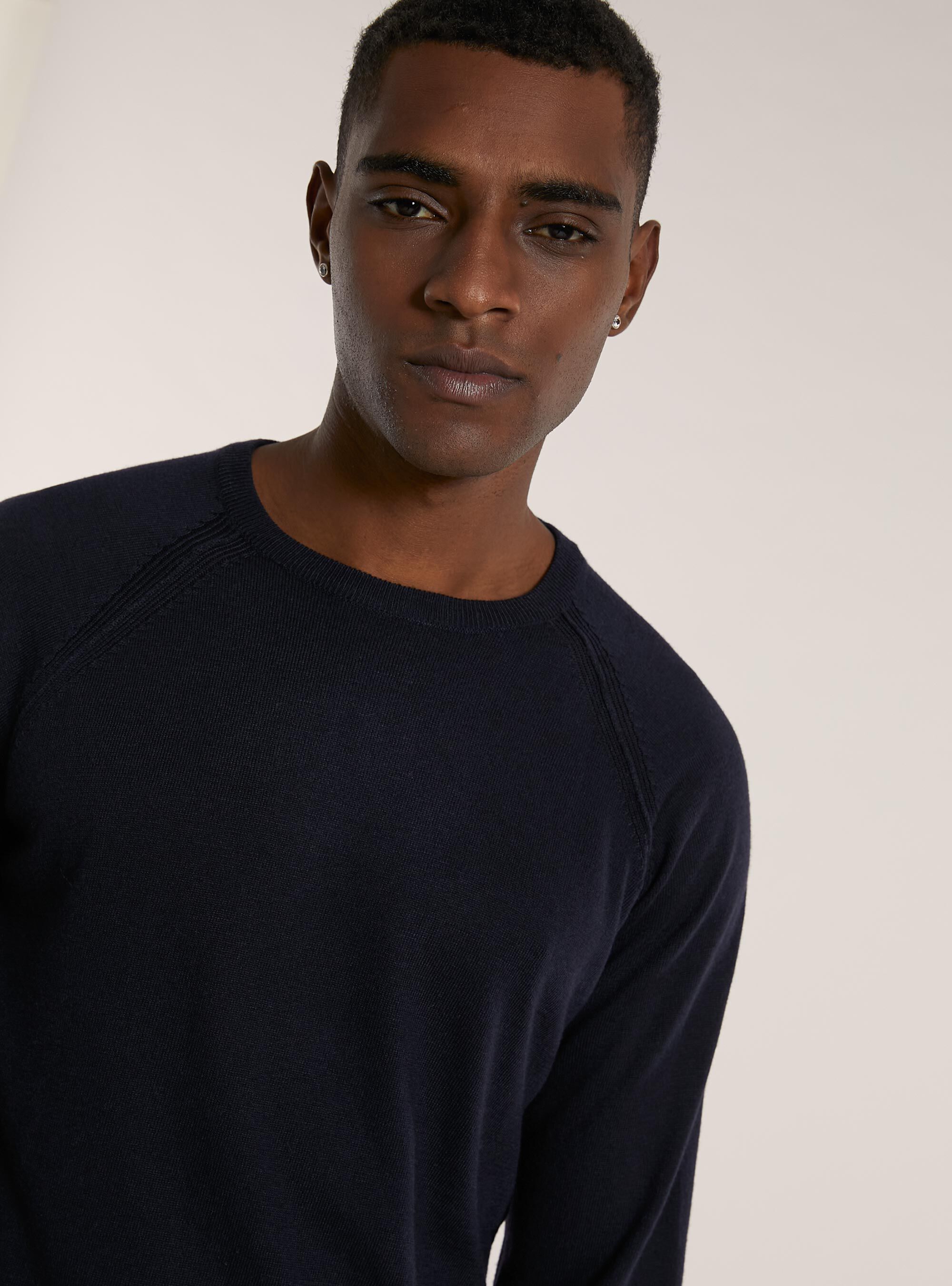 Pullover girocollo misto merino, NA2 NAVY MEDIUM