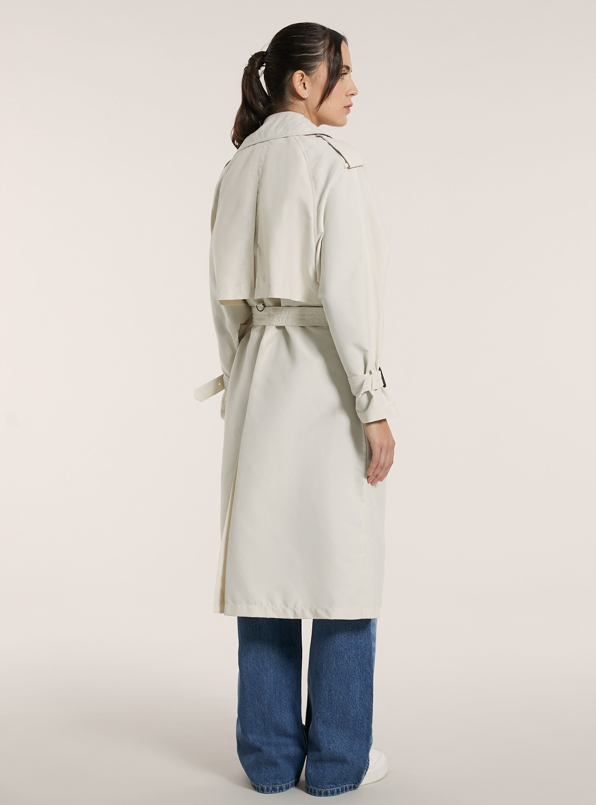 Trench lungo con cintura, WH1 OFF WHITE