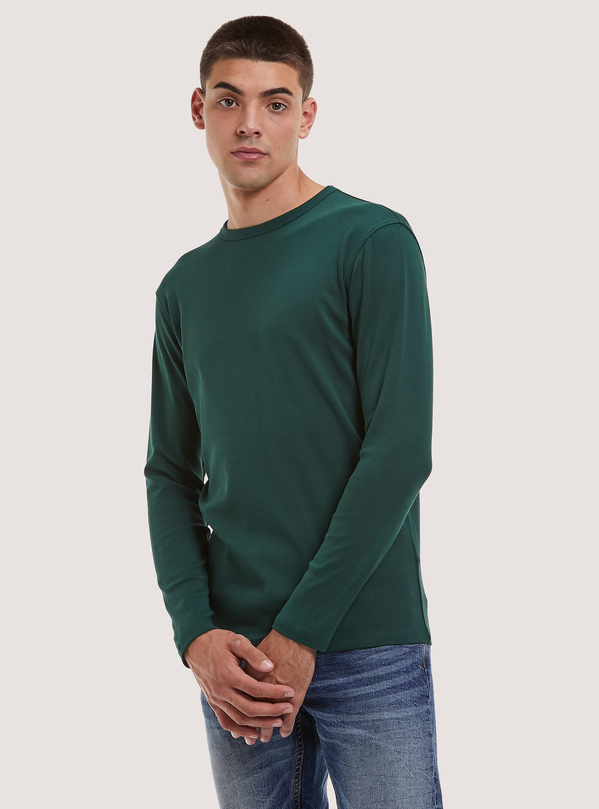 Long-sleeved cotton T-shirt, GN1 GREEN DARK