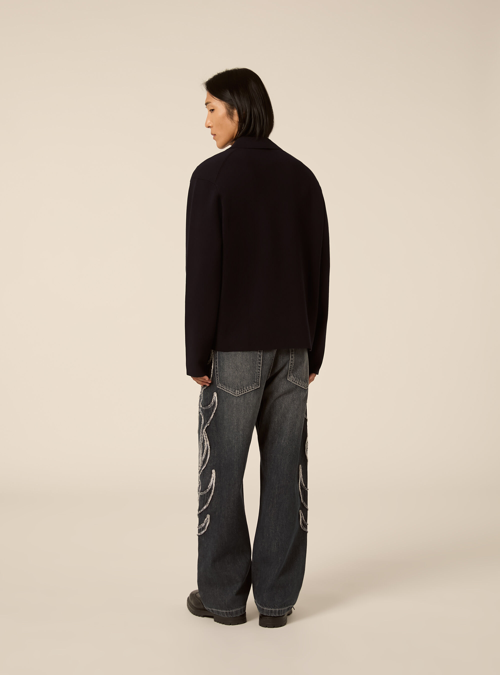 Cardigan in maglia strutturata con colletto, NAVY SCURO