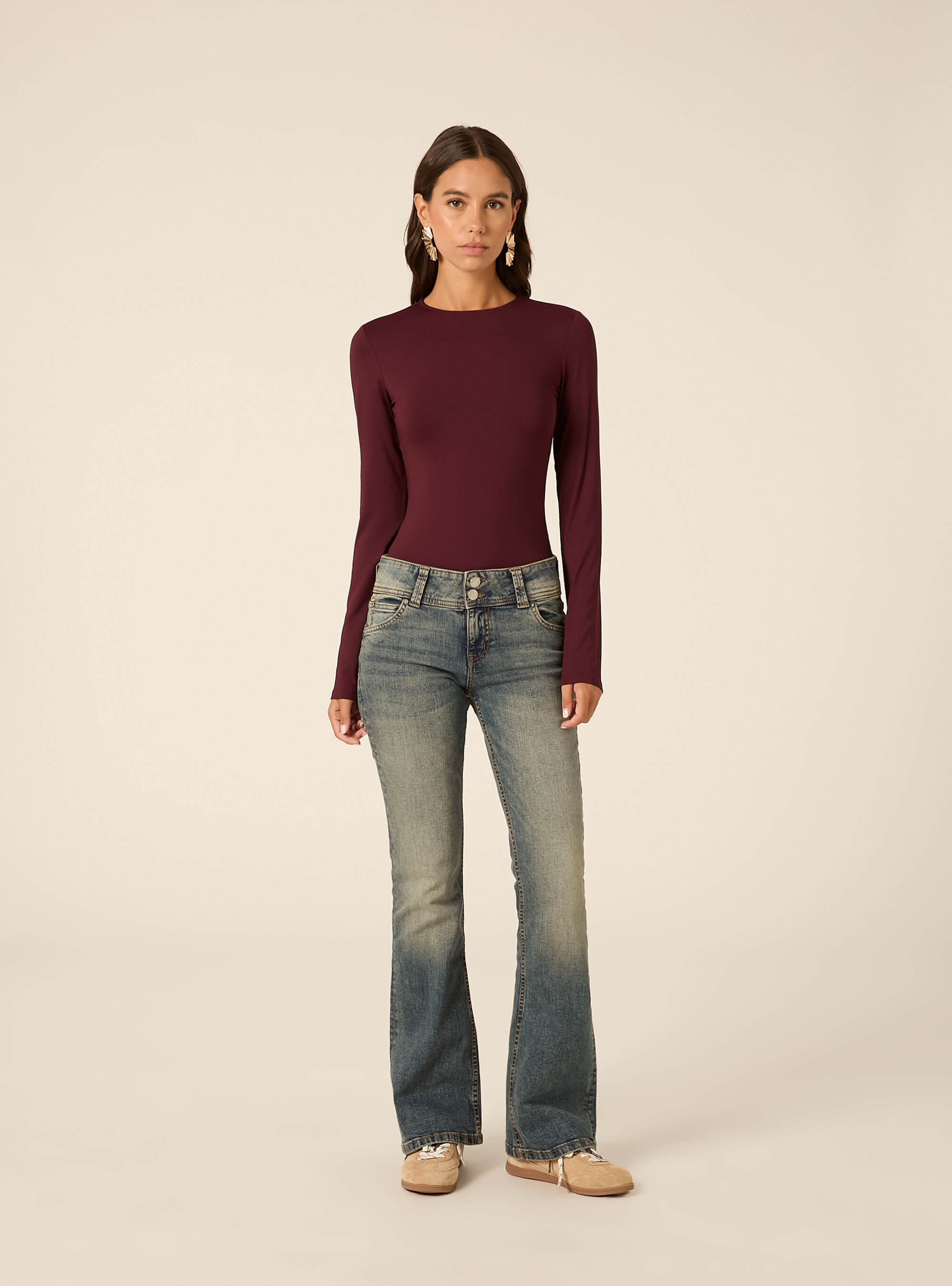 Body girocollo maniche lunghe, BO1 BORDEAUX DARK