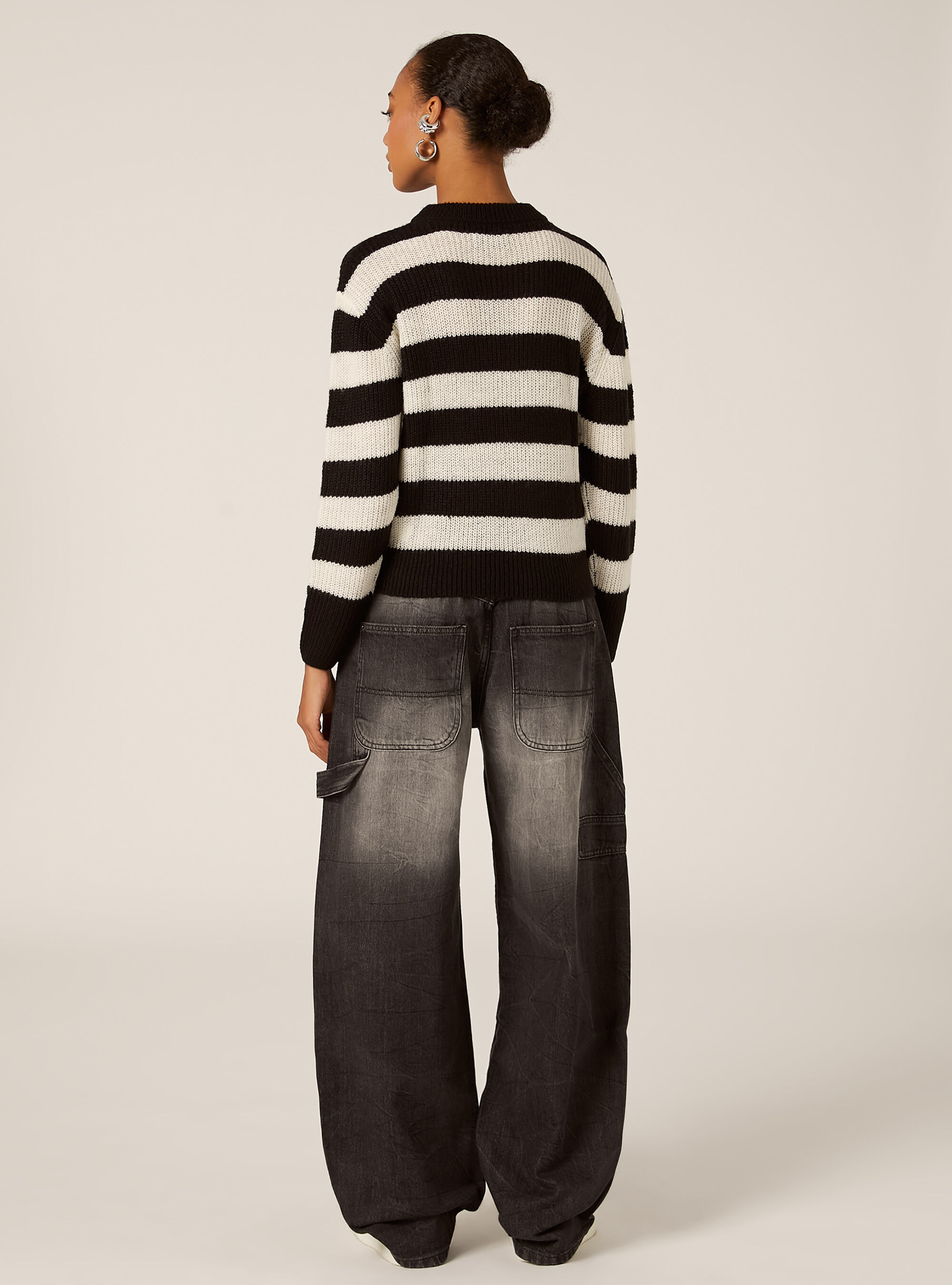 Pull &agrave; col rond ray&eacute;, BK1 BLACK