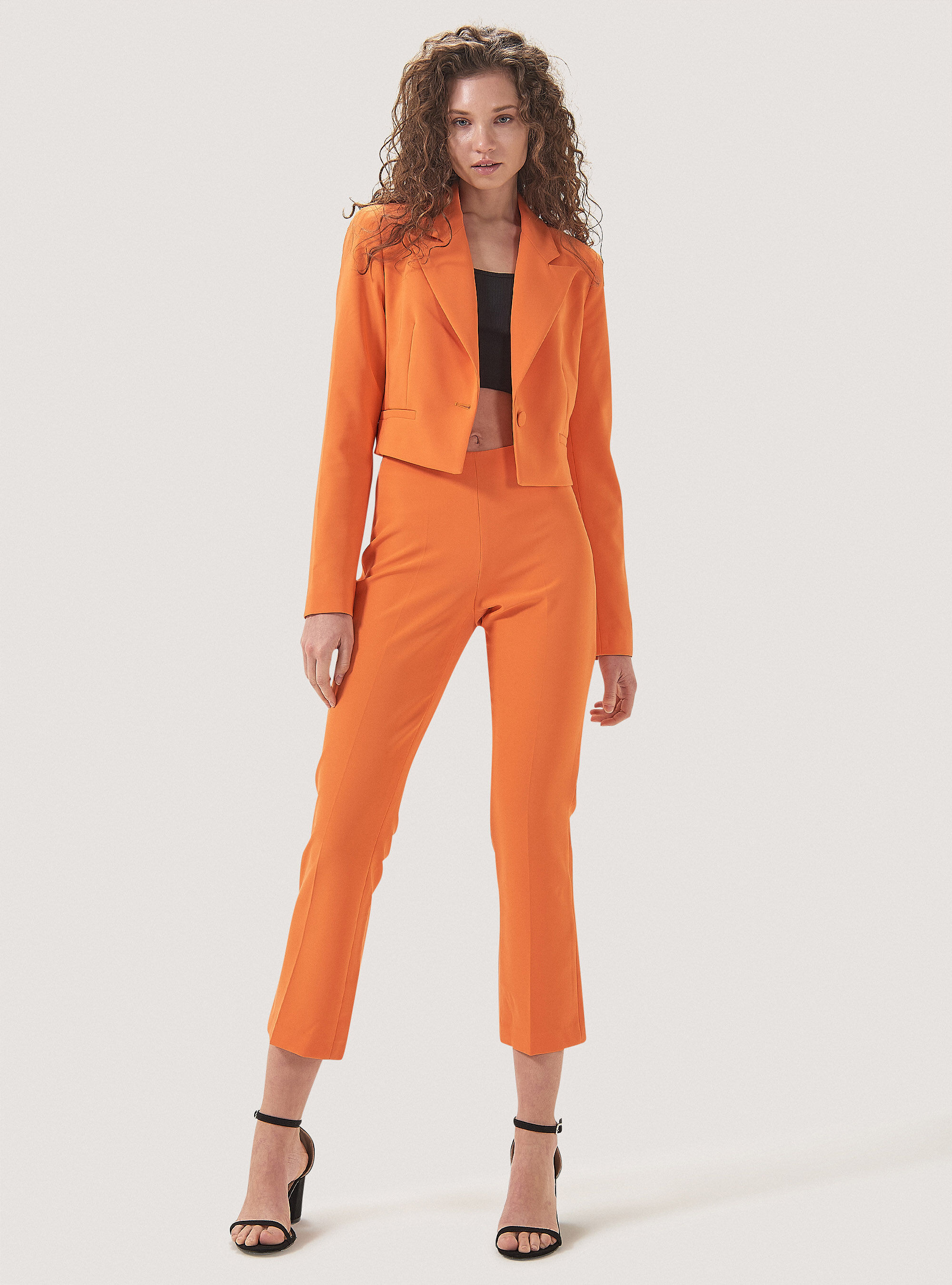 Plain colour cropped blazer, C330 ORANGE