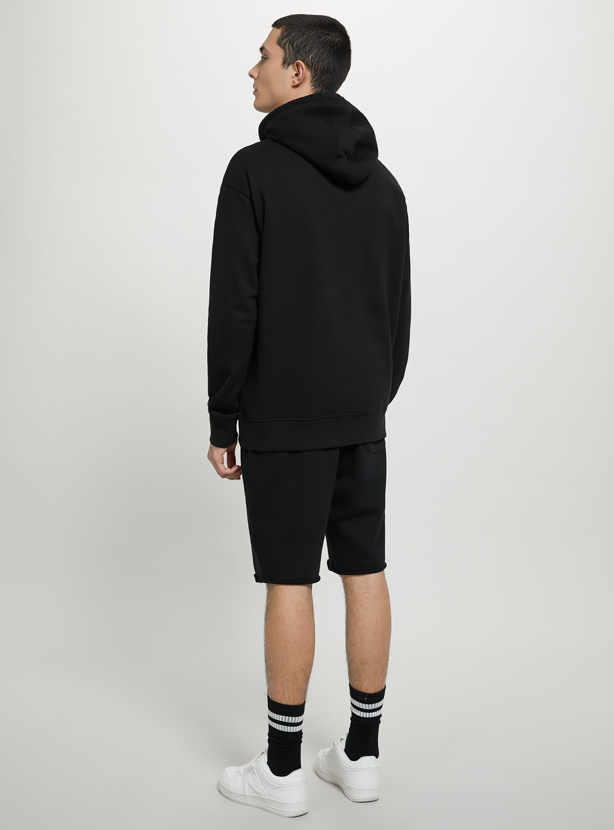 Sweatshirt with hood and pouch pocket, BK1 BLACK