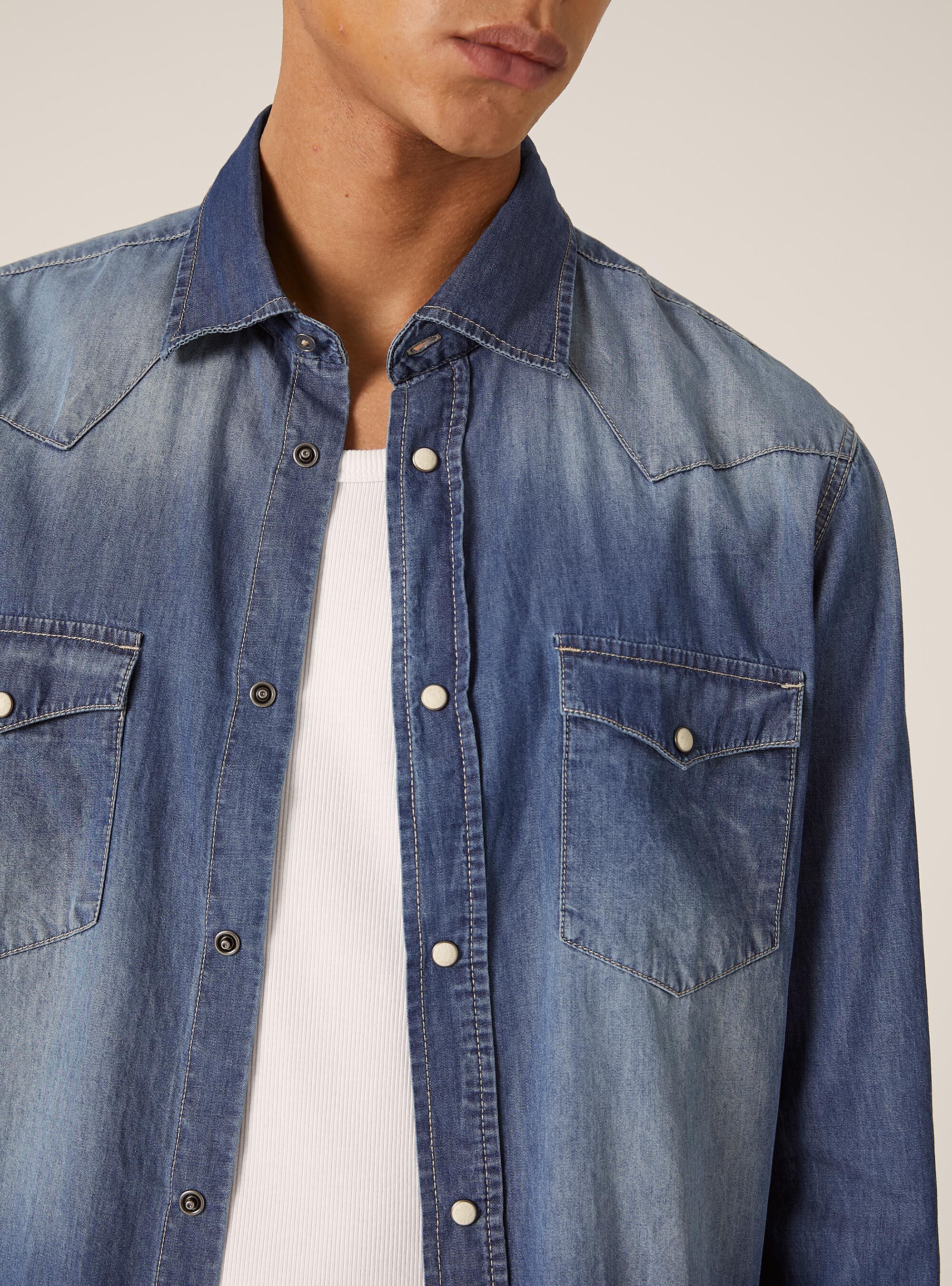 Camicia in denim basica, D003 MEDIUM BLUE