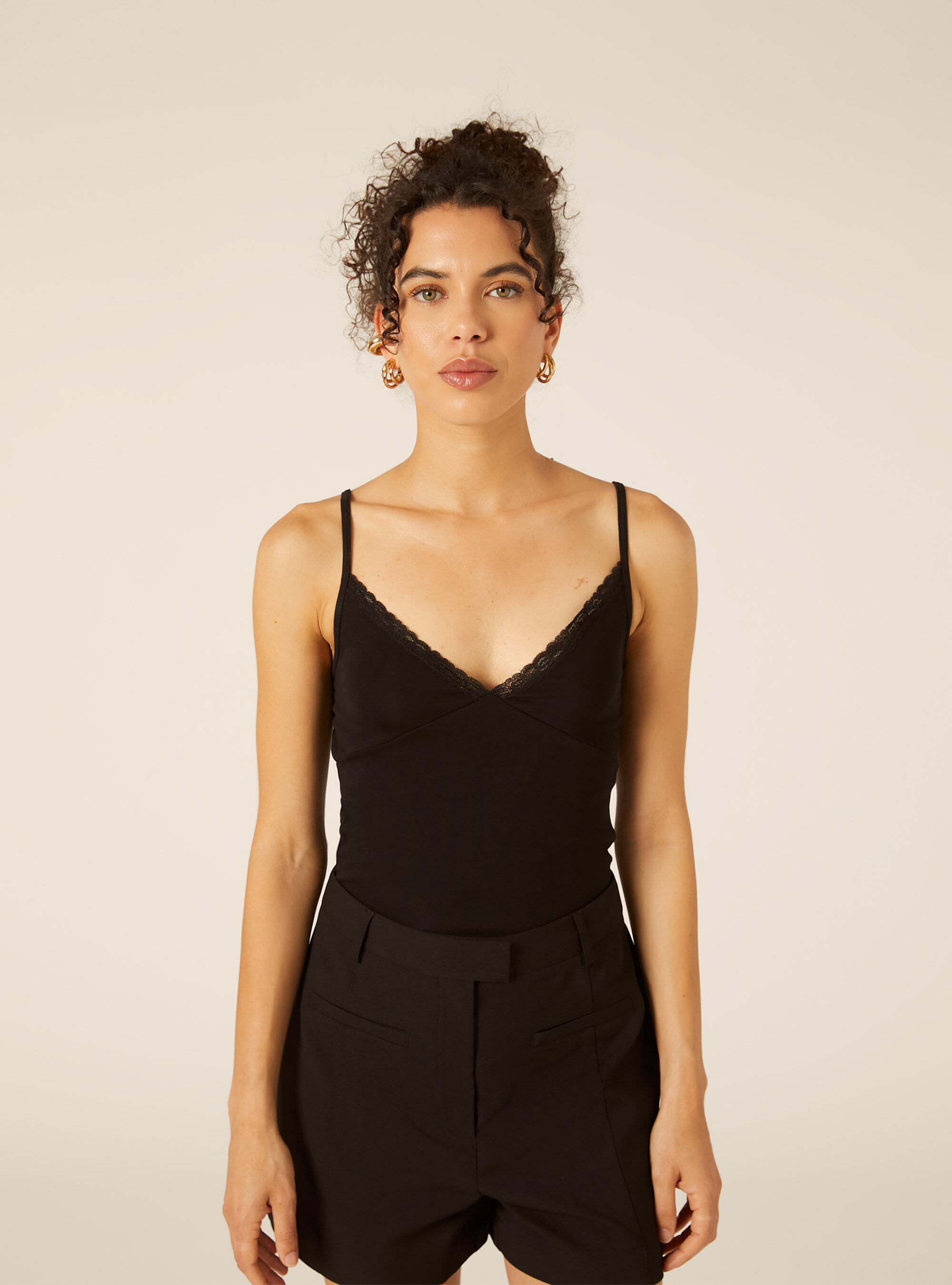 Bralette Top with Lace Detail, BK1 BLACK