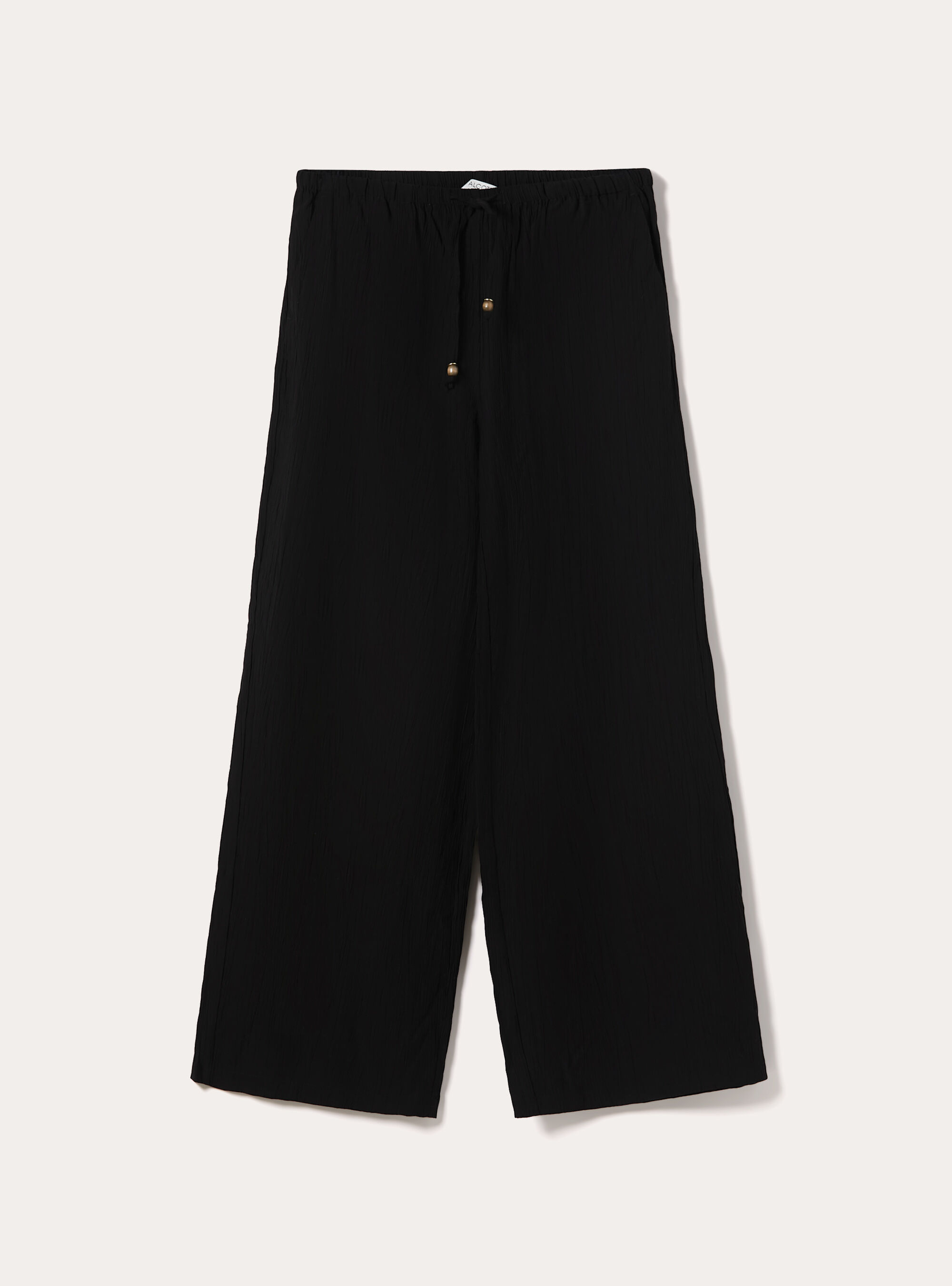 Pantaloni ampi con vita elasticizzata in crepe, NERO