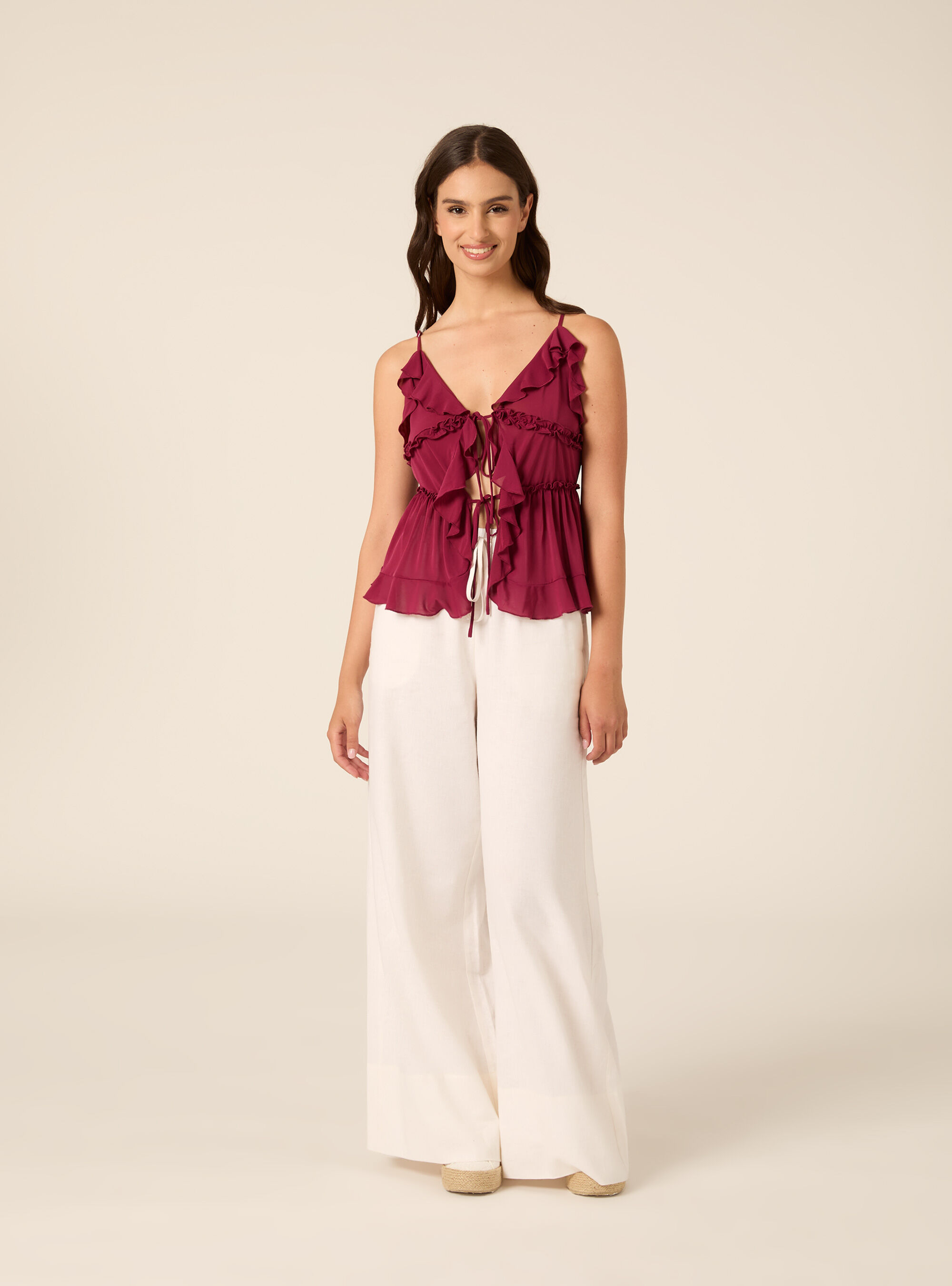 Top con spalline e volant, PK3 PINK LIGHT