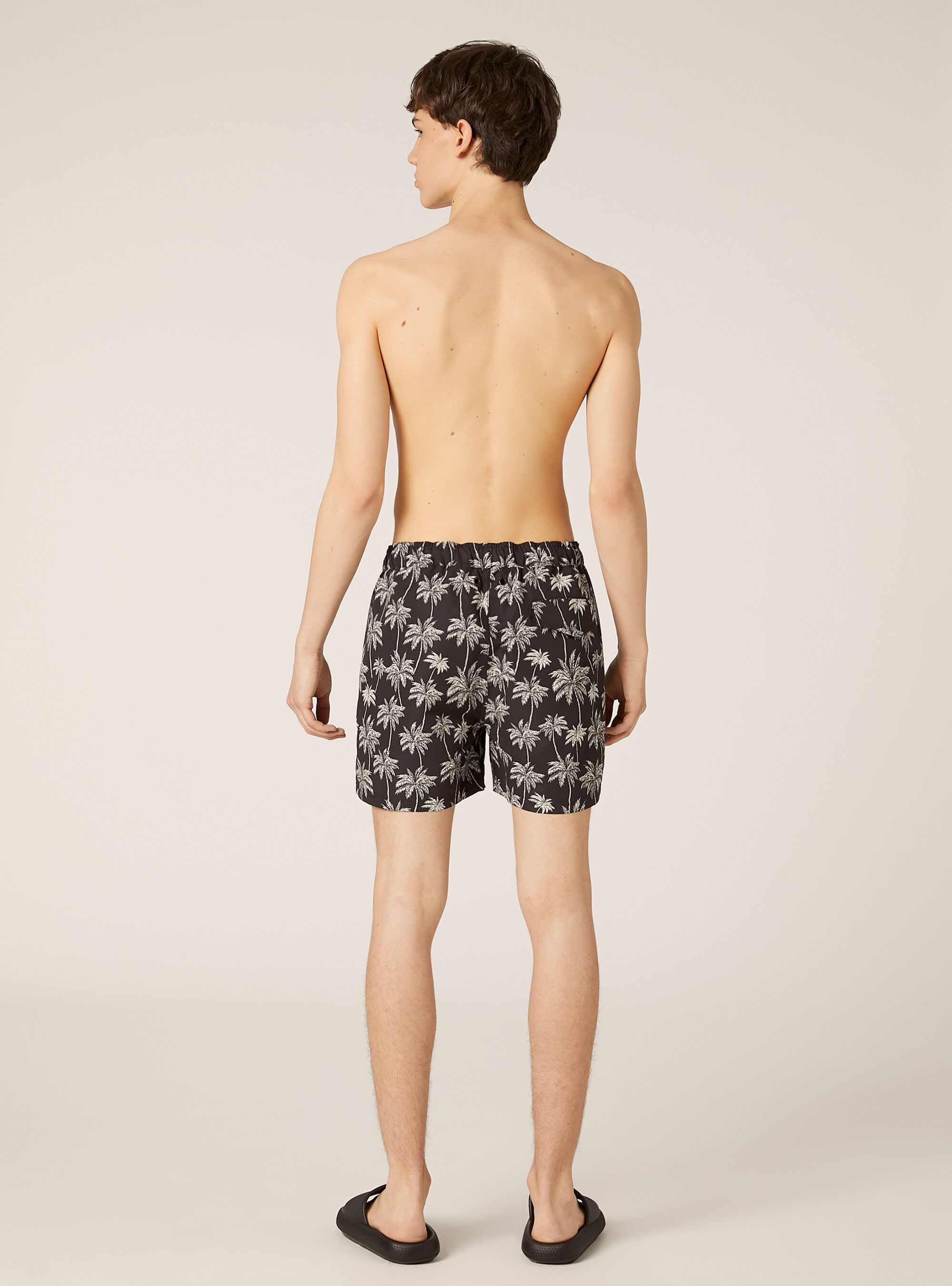 Swimming costume with palm print, BK1 BLACK