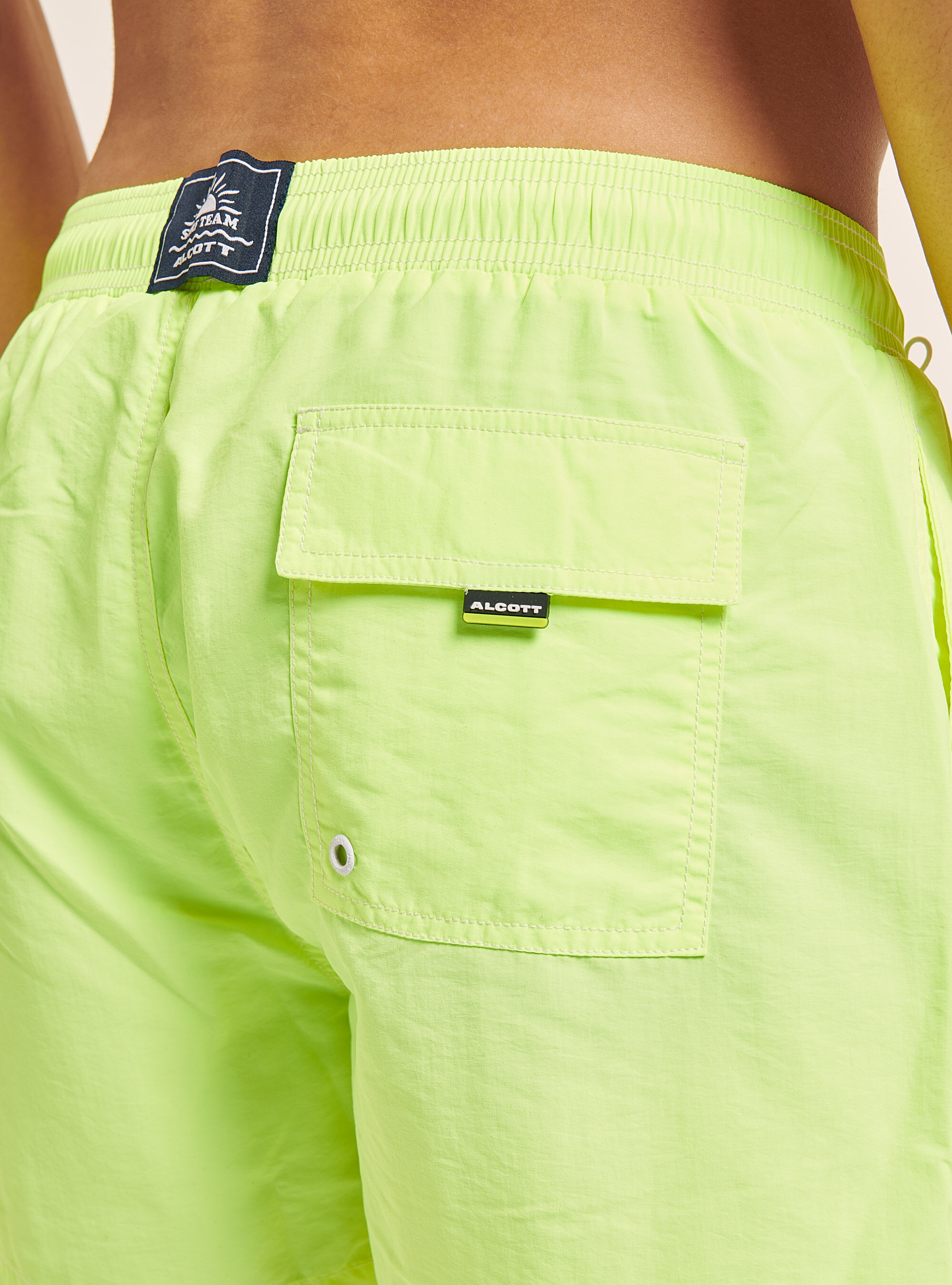 Plain-coloured swimming costume with embroidery and back pocket, YELLOW