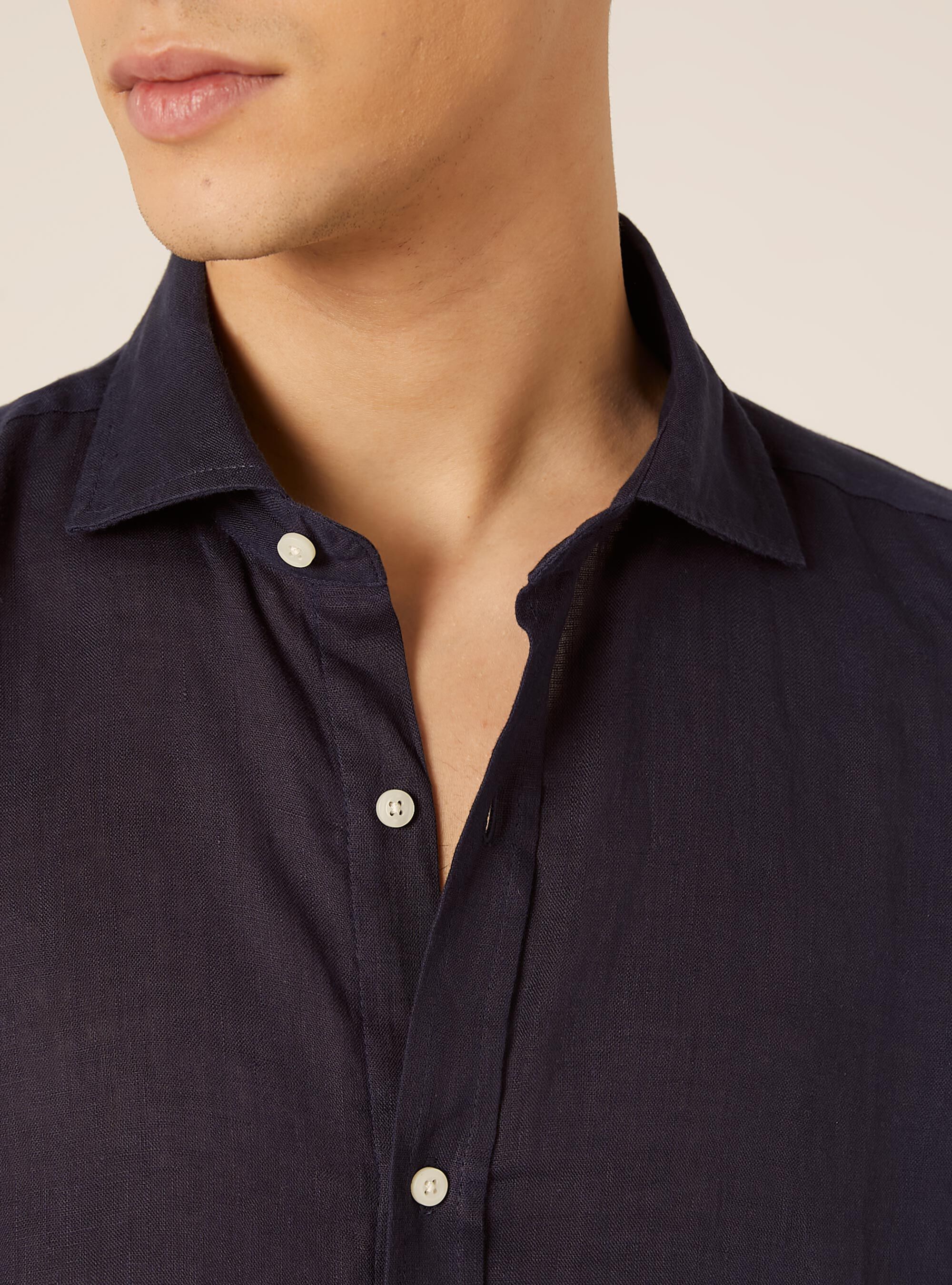 Camicia basica in lino, NA2 NAVY MEDIUM