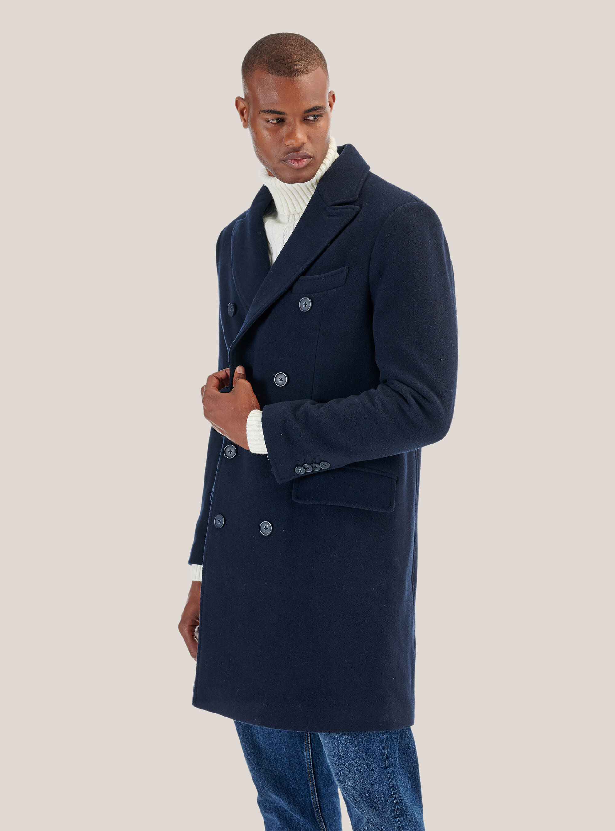 Double-breasted wool blend coat