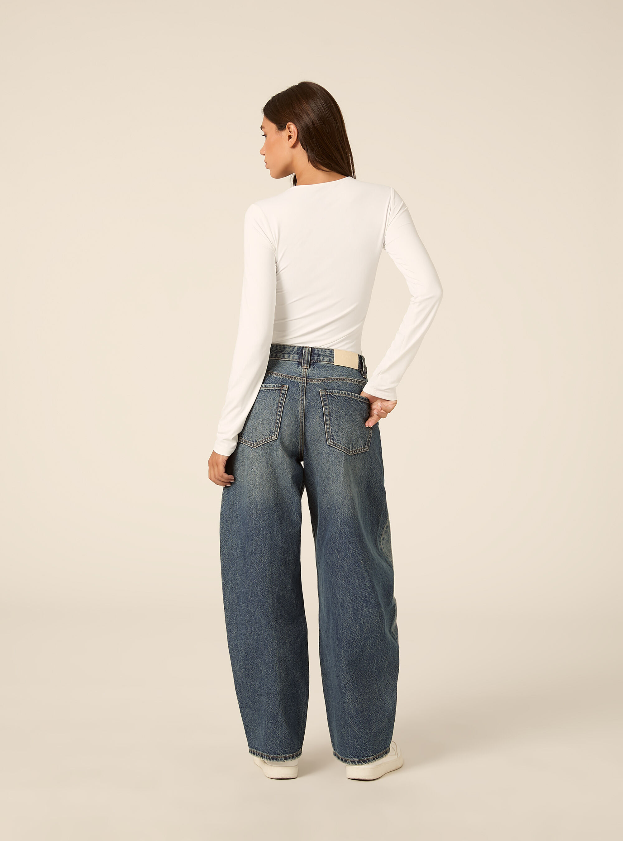 Jean coupe barrel taille haute, D101 BLUE MED OVERDYE