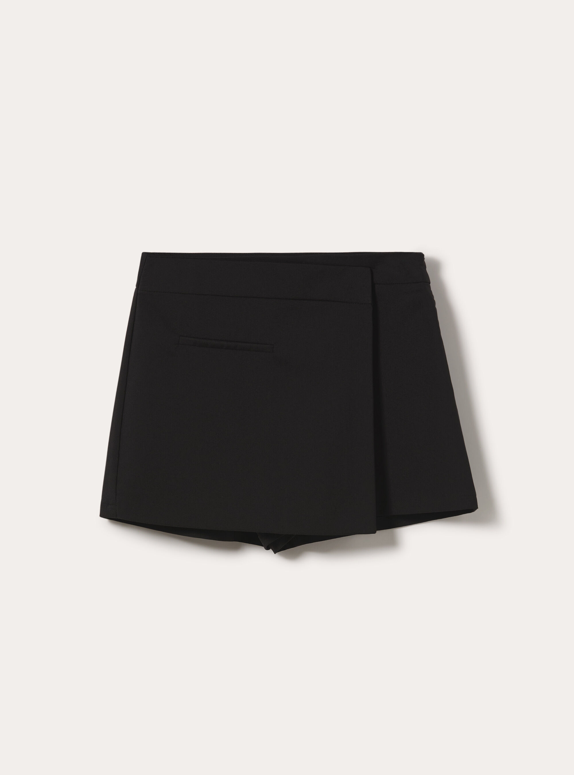 High waist wrap front tailored skort, BK1 BLACK