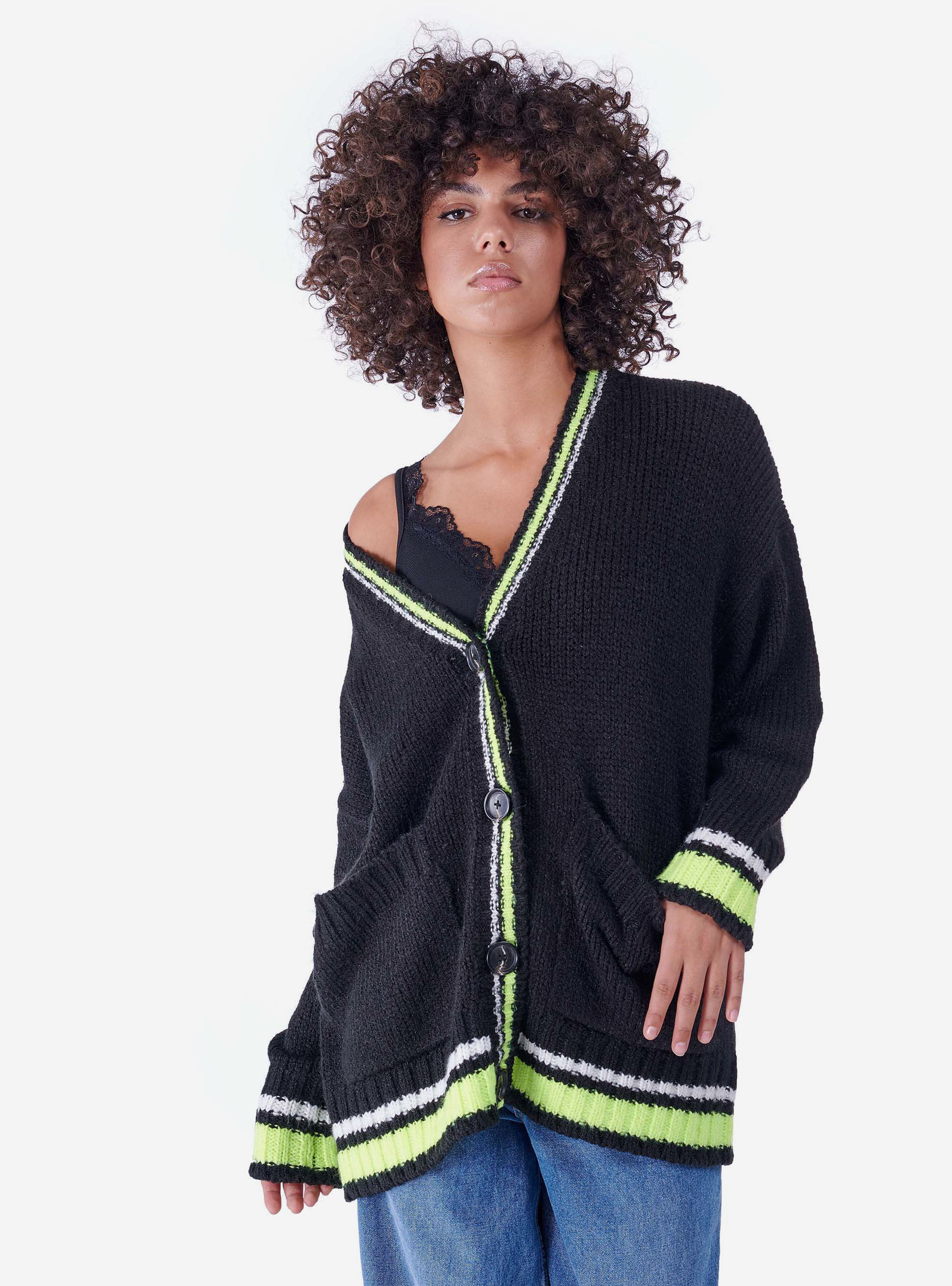CARDIGAN WITH FLUO DETAILS, BLACK