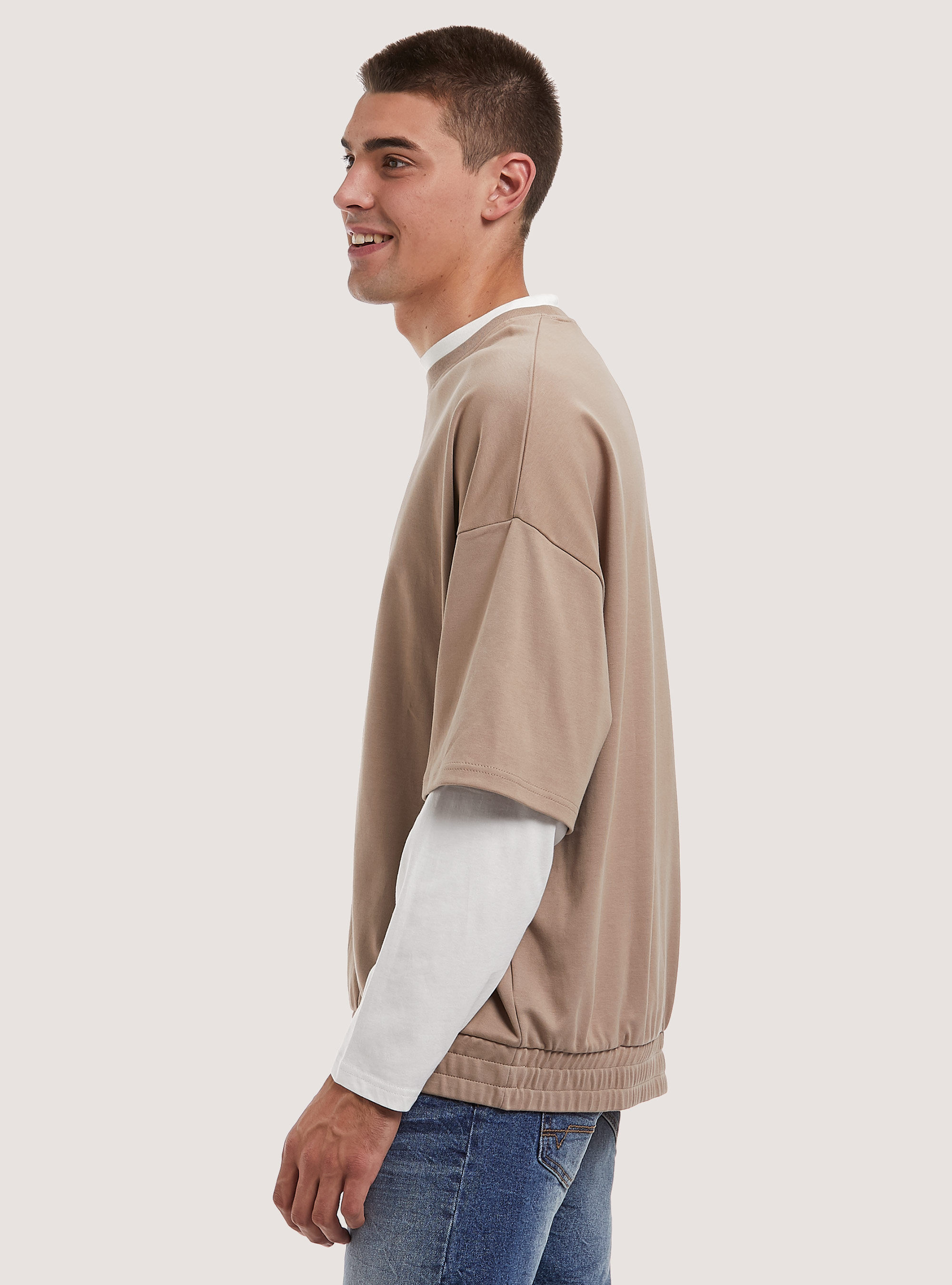 Oversized double sleeve sweatshirt, BG3 BEIGE LIGHT