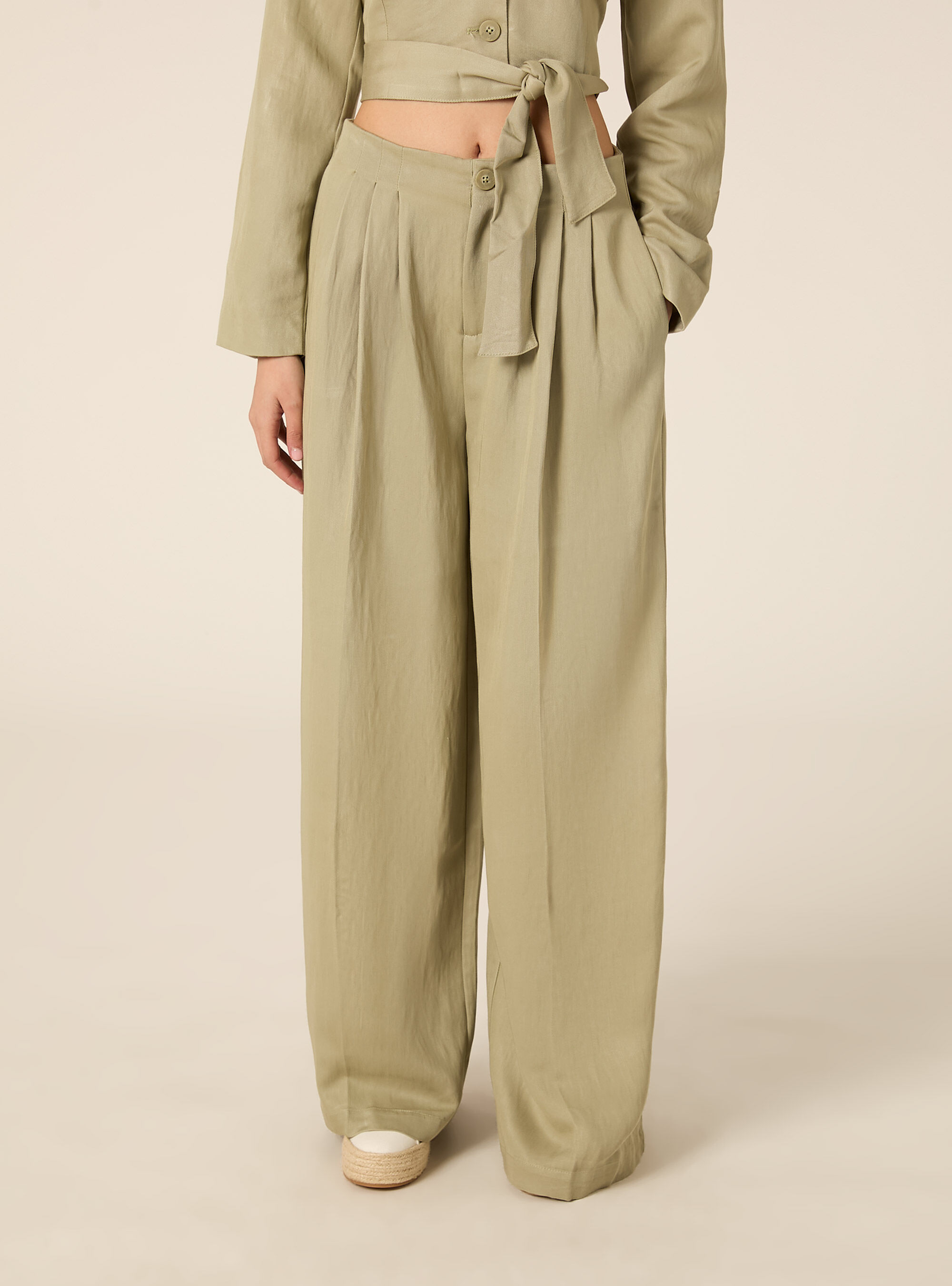 Pantaloni wide leg con pence, GN3 GREEN LIGHT