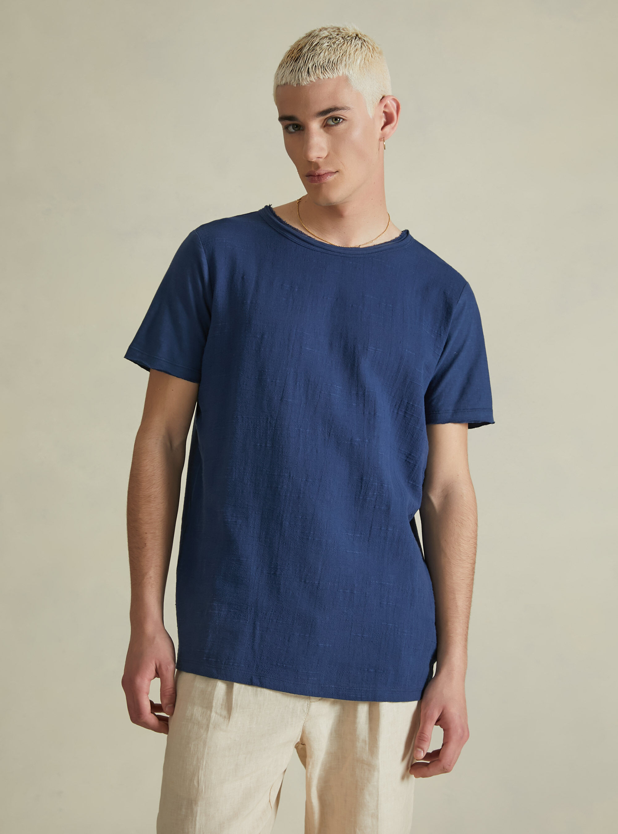 Linen blend short-sleeved T-shirt, NA2 NAVY MEDIUM