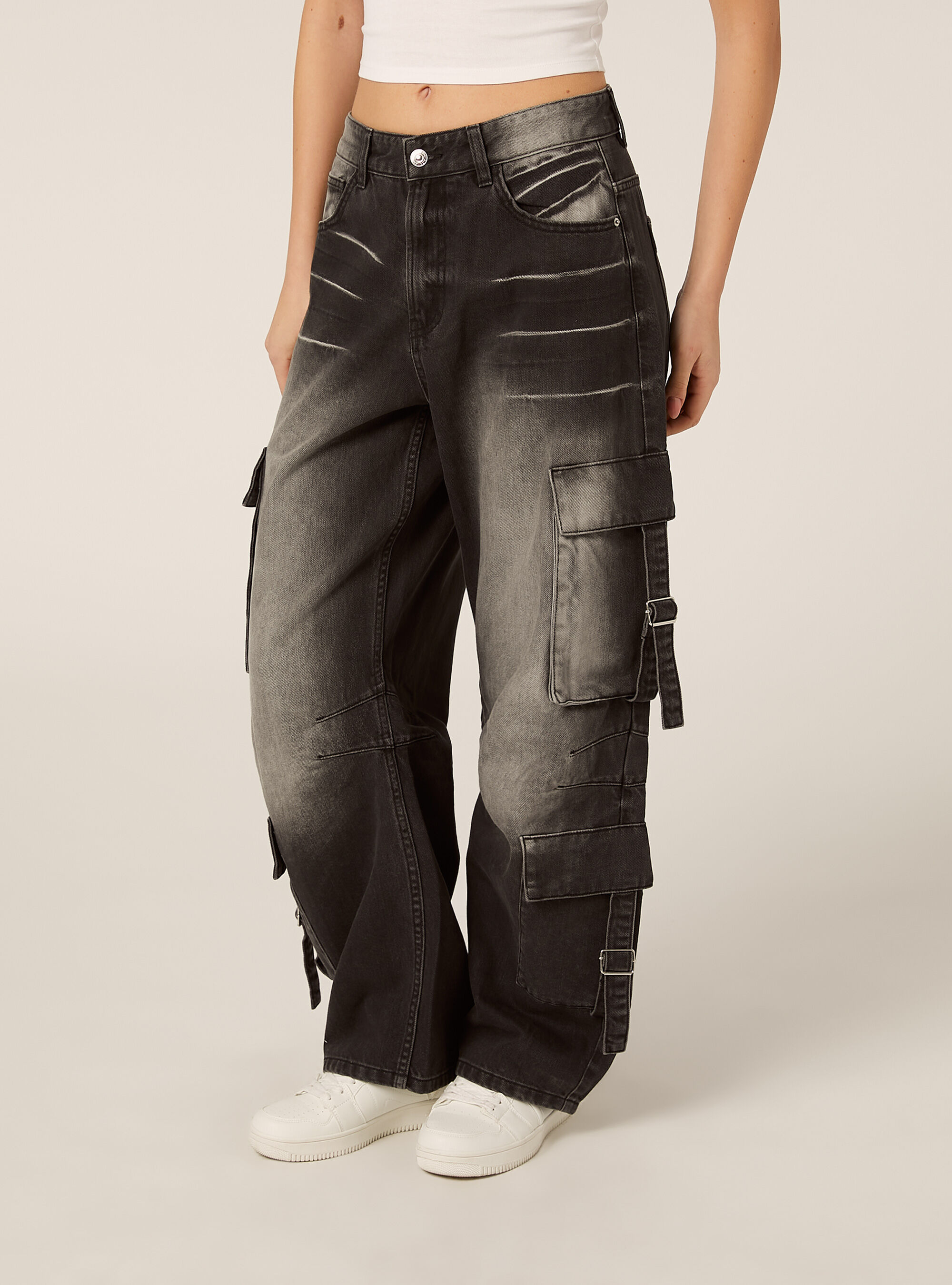 Jeans multicargo, D000 BLACK