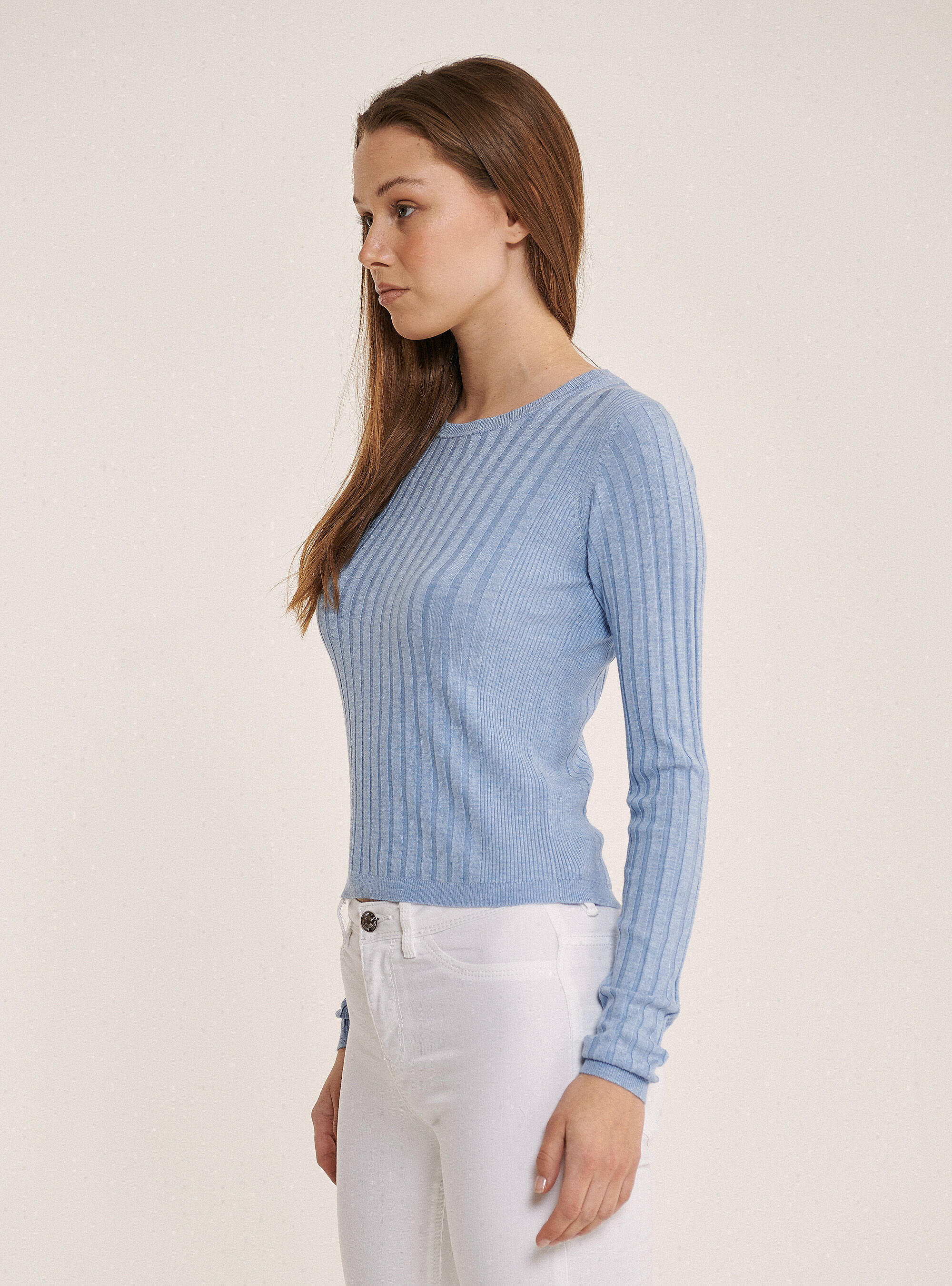 Cropped ribbed pullover, AZURE