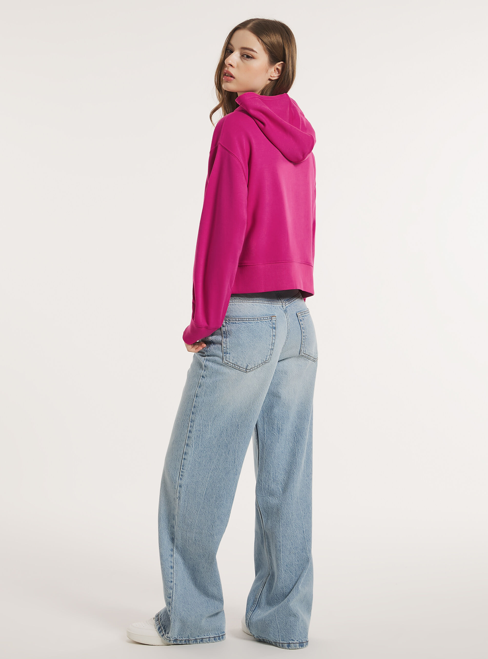 Felpa boxy fit con cappuccio, FX2 FUXIA MEDIUM