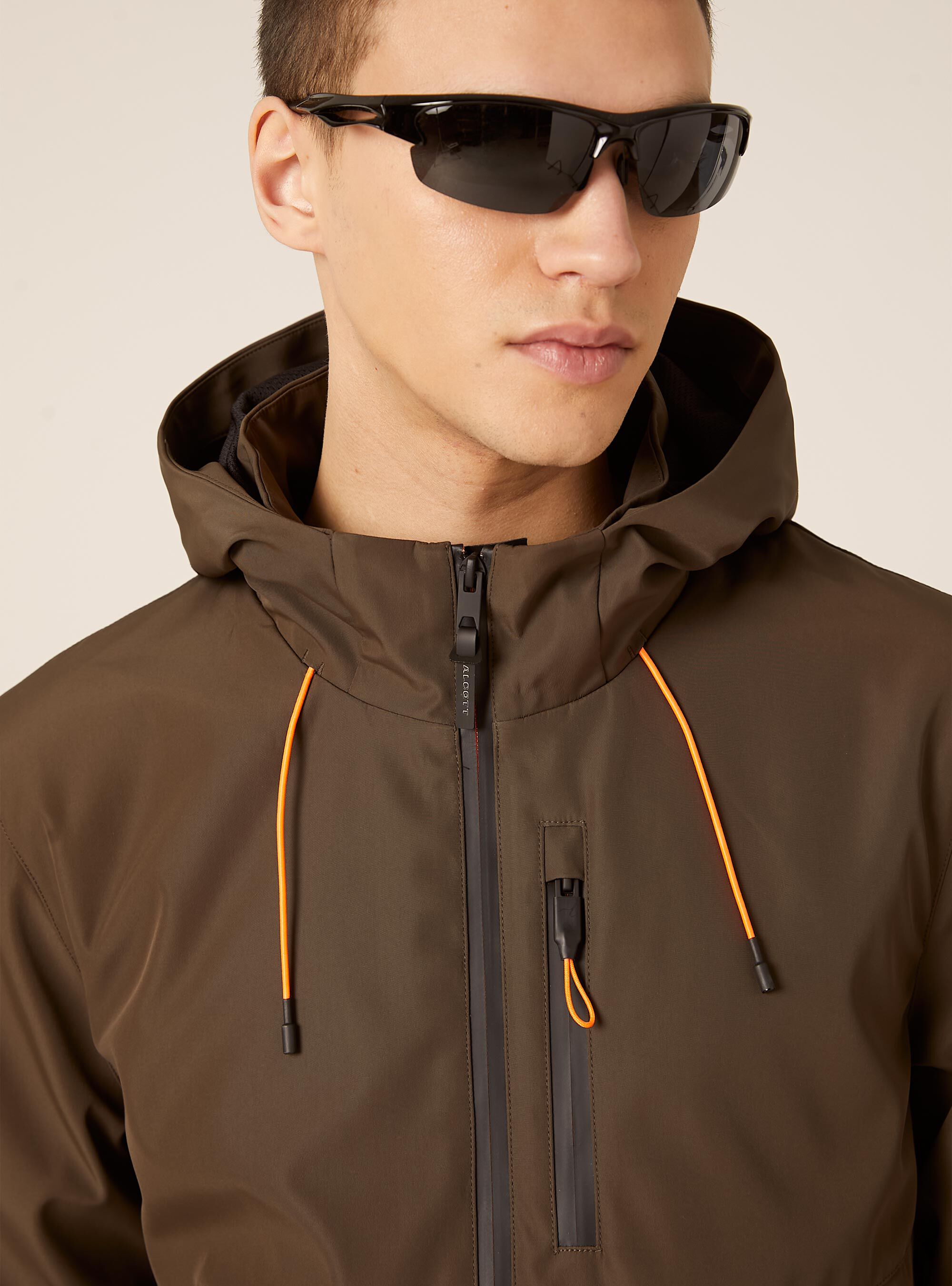 Bomber antivento con cappuccio, BR1 BROWN DARK
