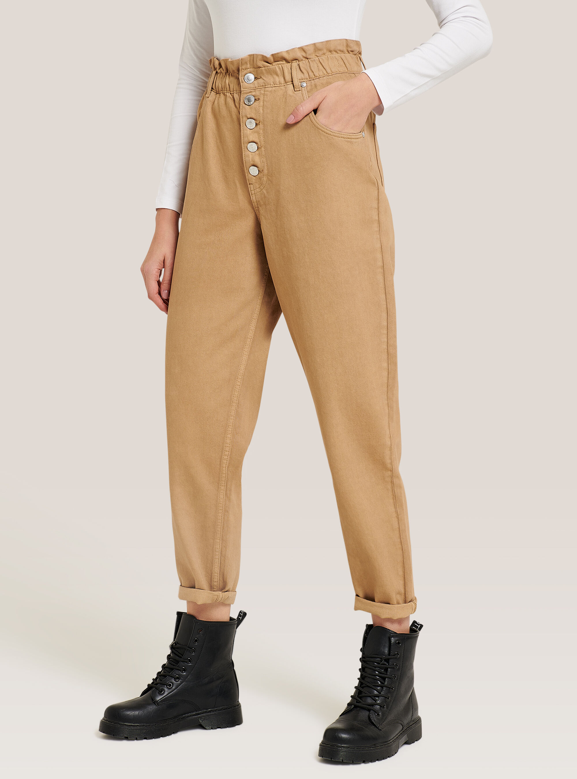 Jean en coton slouchy, C5482 BEIGE