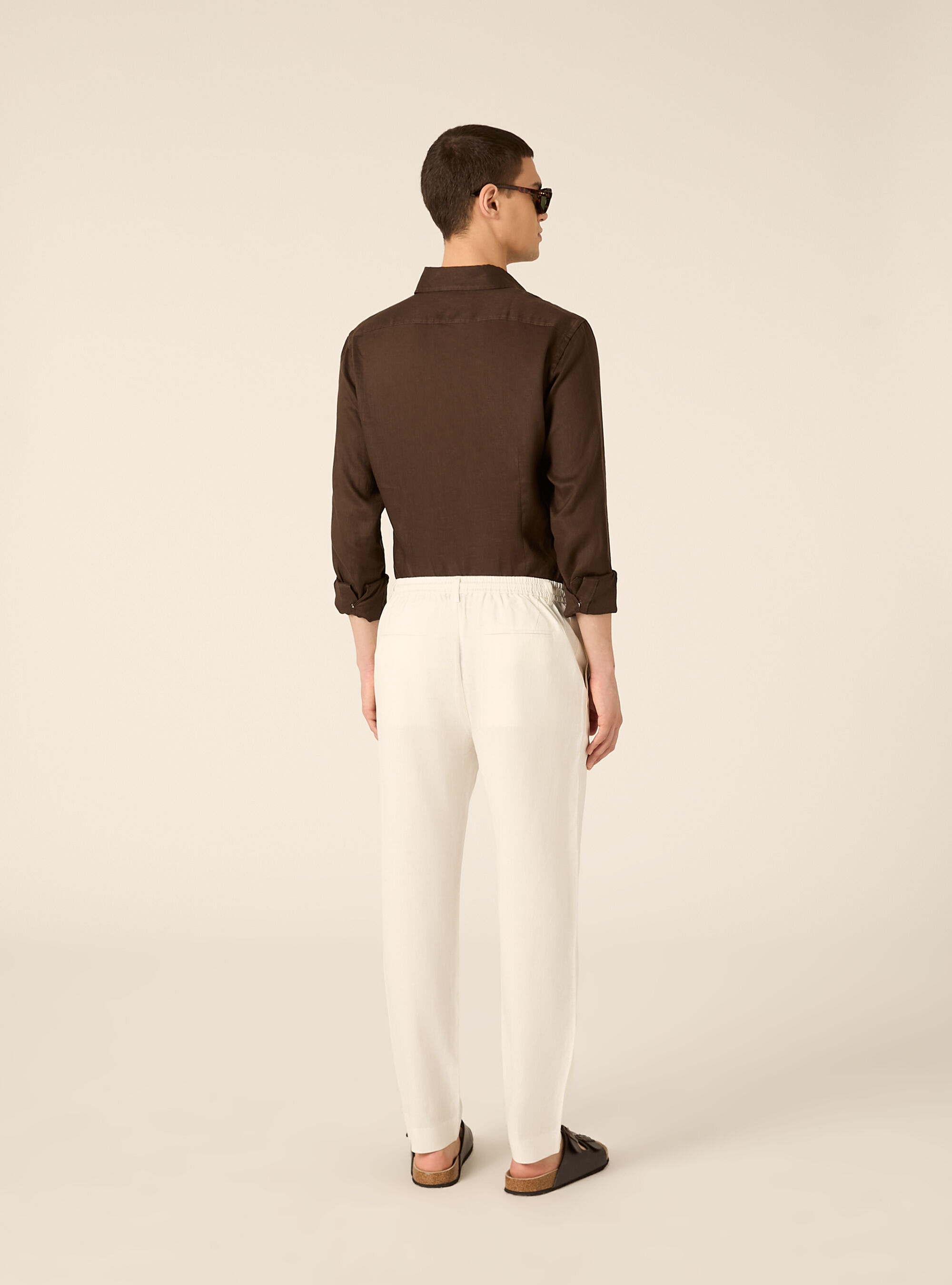 Pantaloni misto lino con coulisse interna, WH1 OFF WHITE