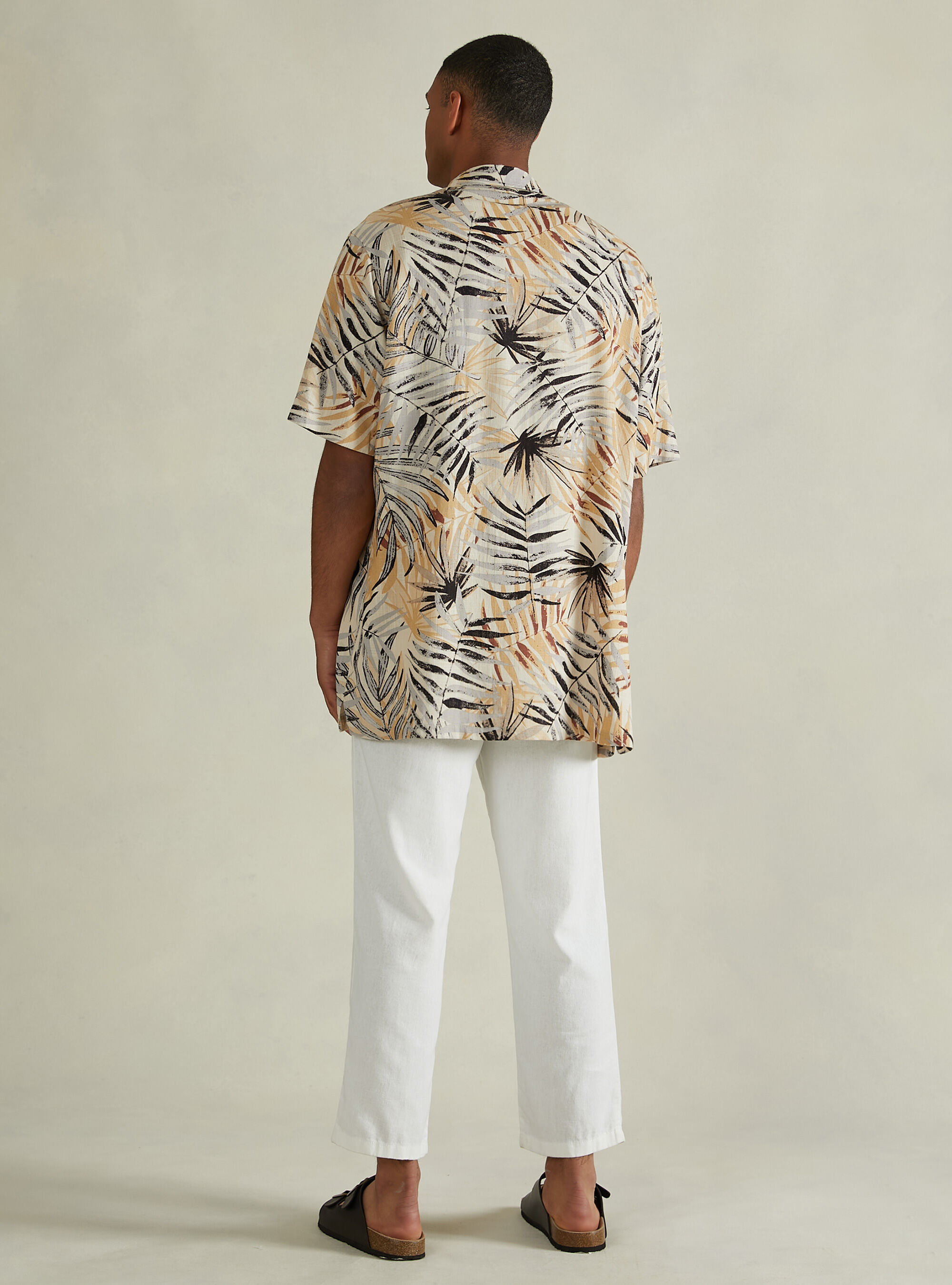 Linen blend shirt with tropical print, BG2 BEIGE MEDIUM