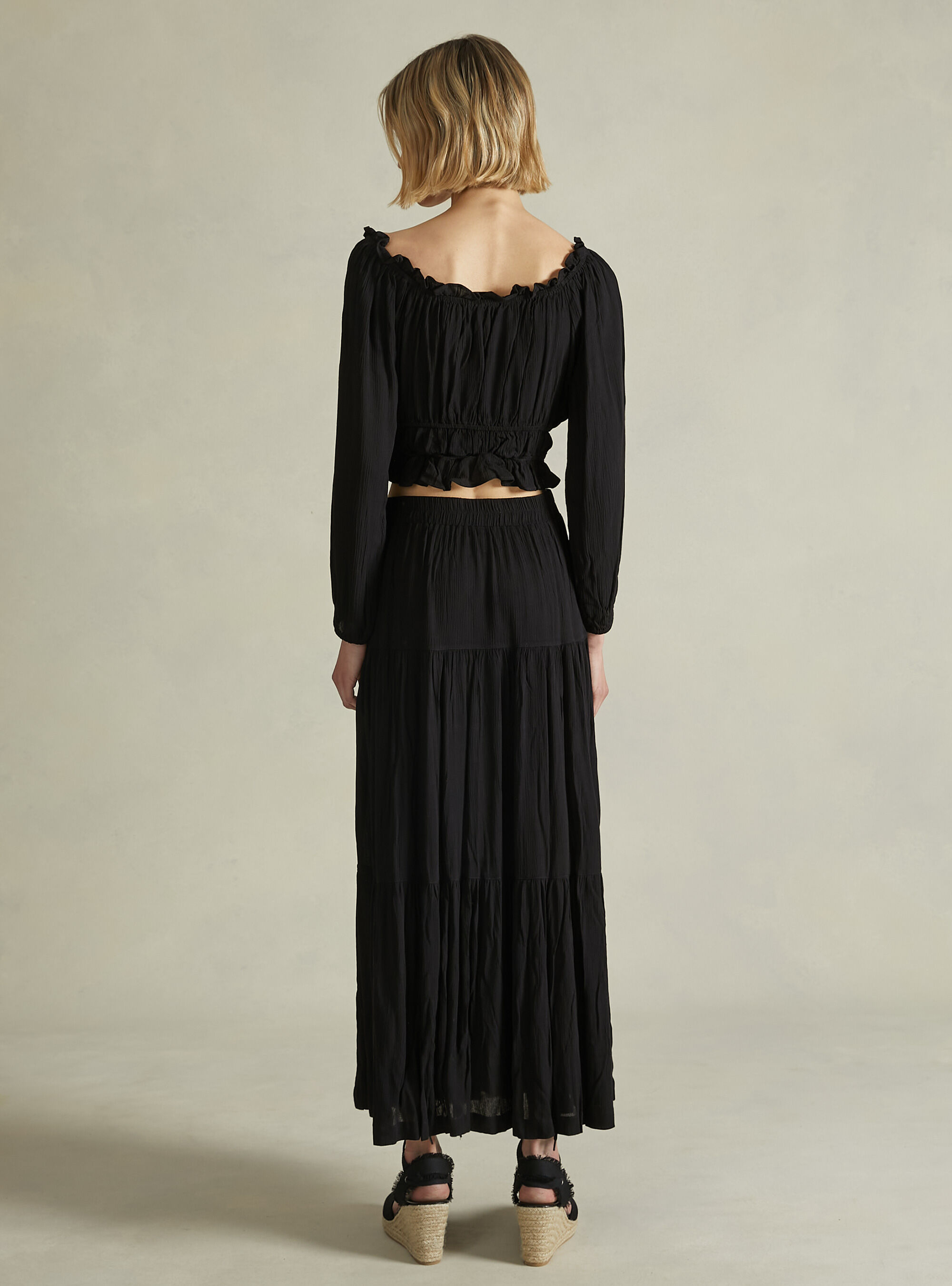 Jupe longue boh&egrave;me, BK1 BLACK