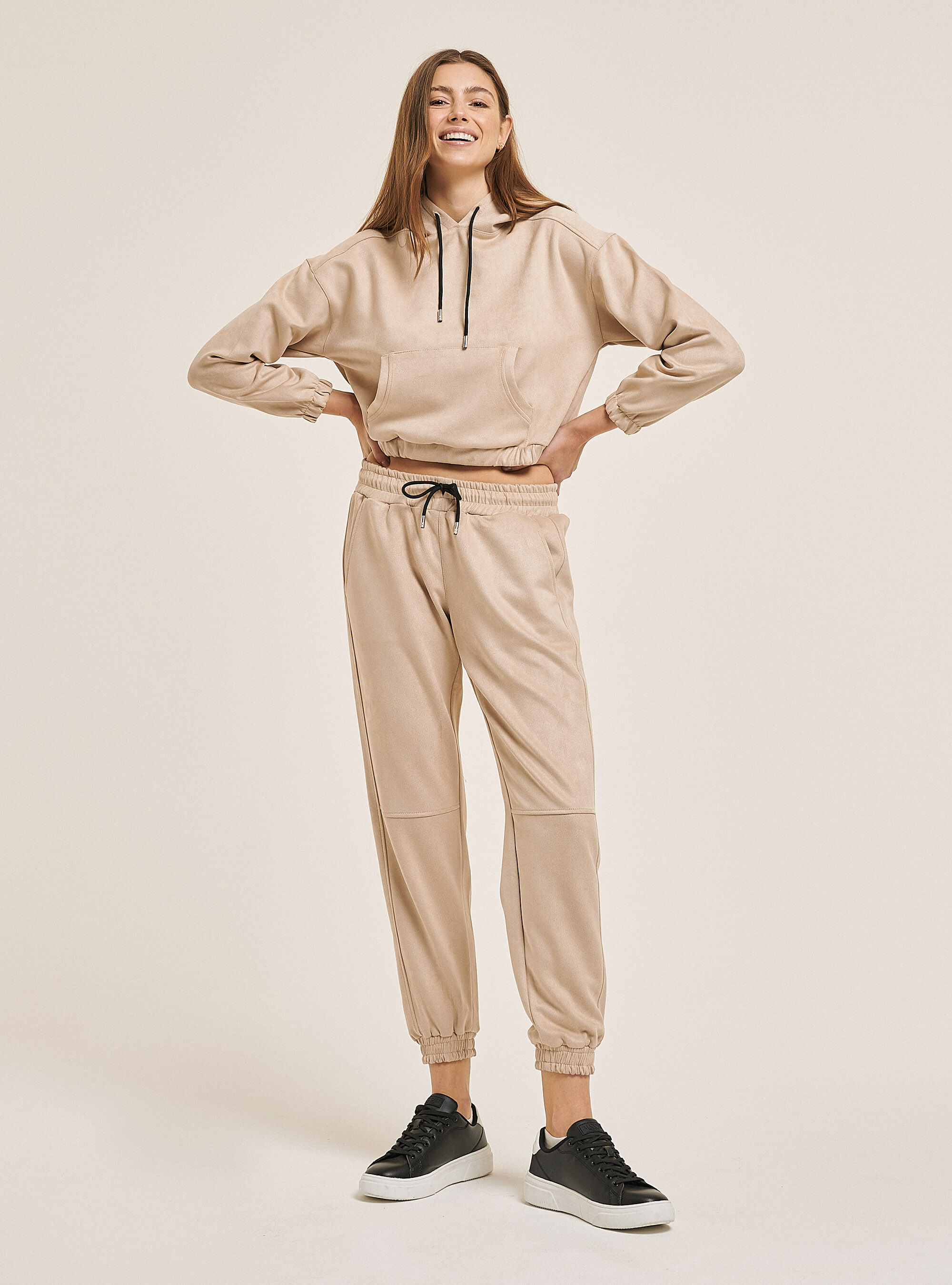 Sweat-shirt crop effet chamois&eacute;, C1150 SAND