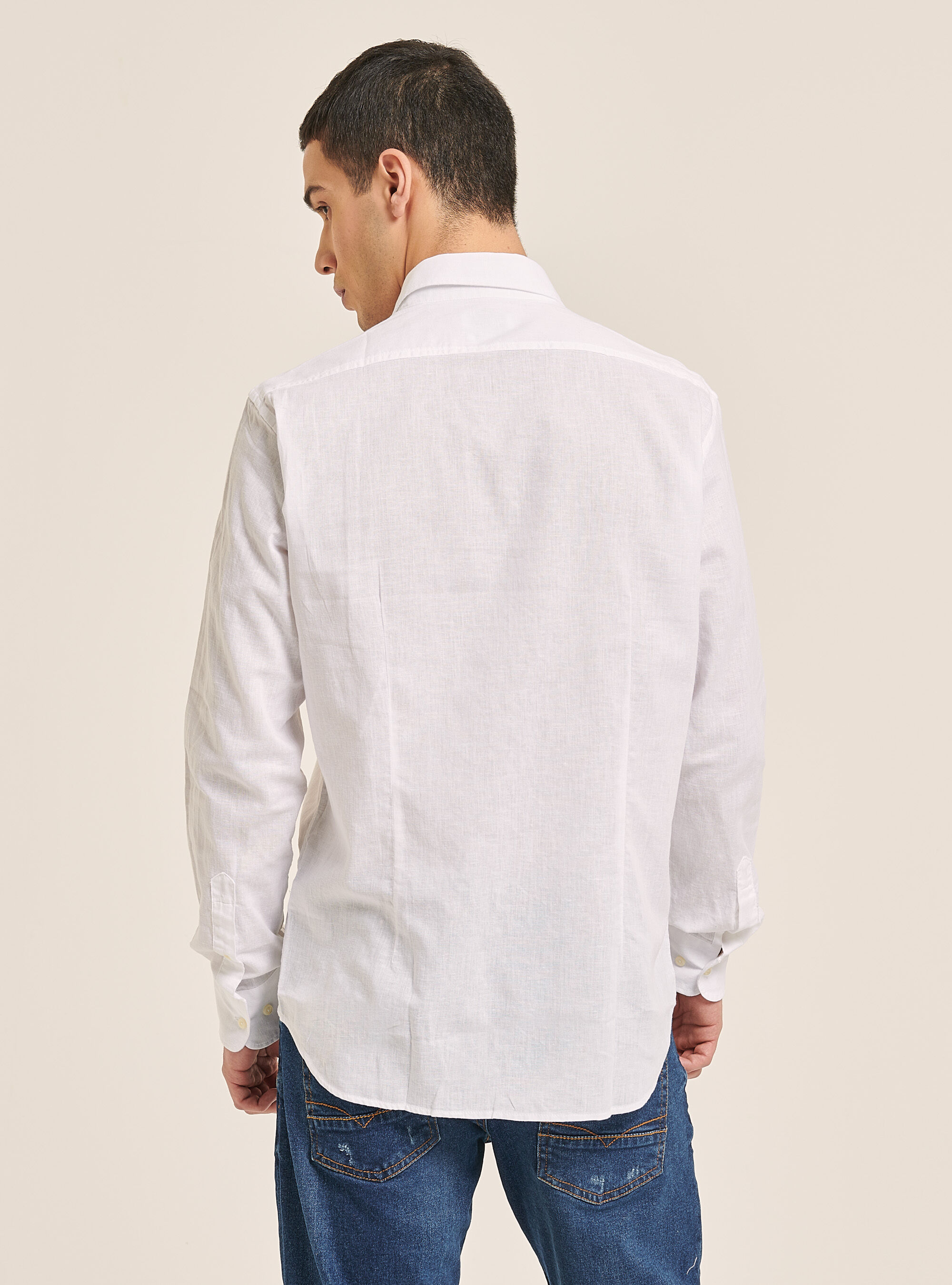 Plain linen shirt with long sleeves, WHITE