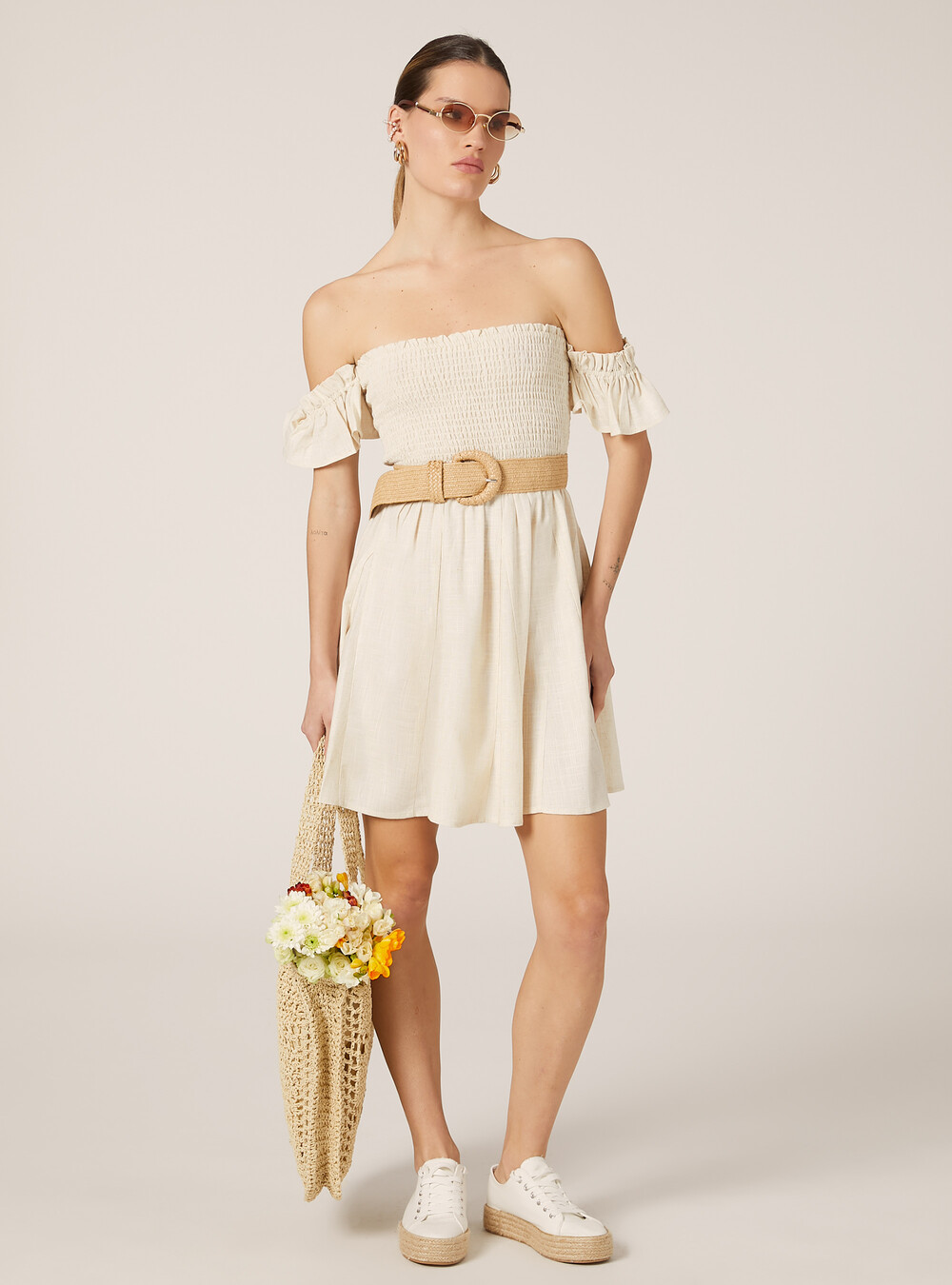 gathered bust linen mini dress Gathered Bust Linen Mini Dress in Light Blue - 2 / Regular