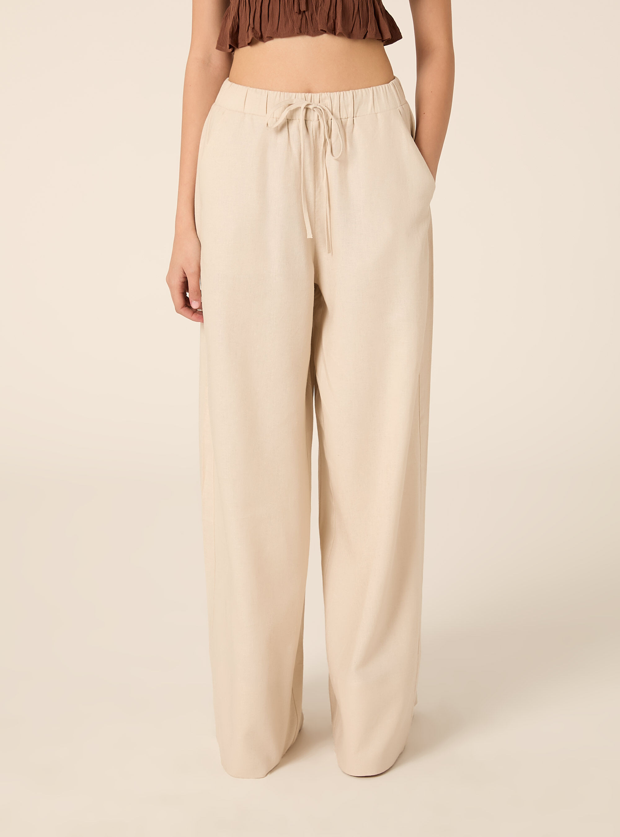 Pantaloni lunghi loose fit in misto lino