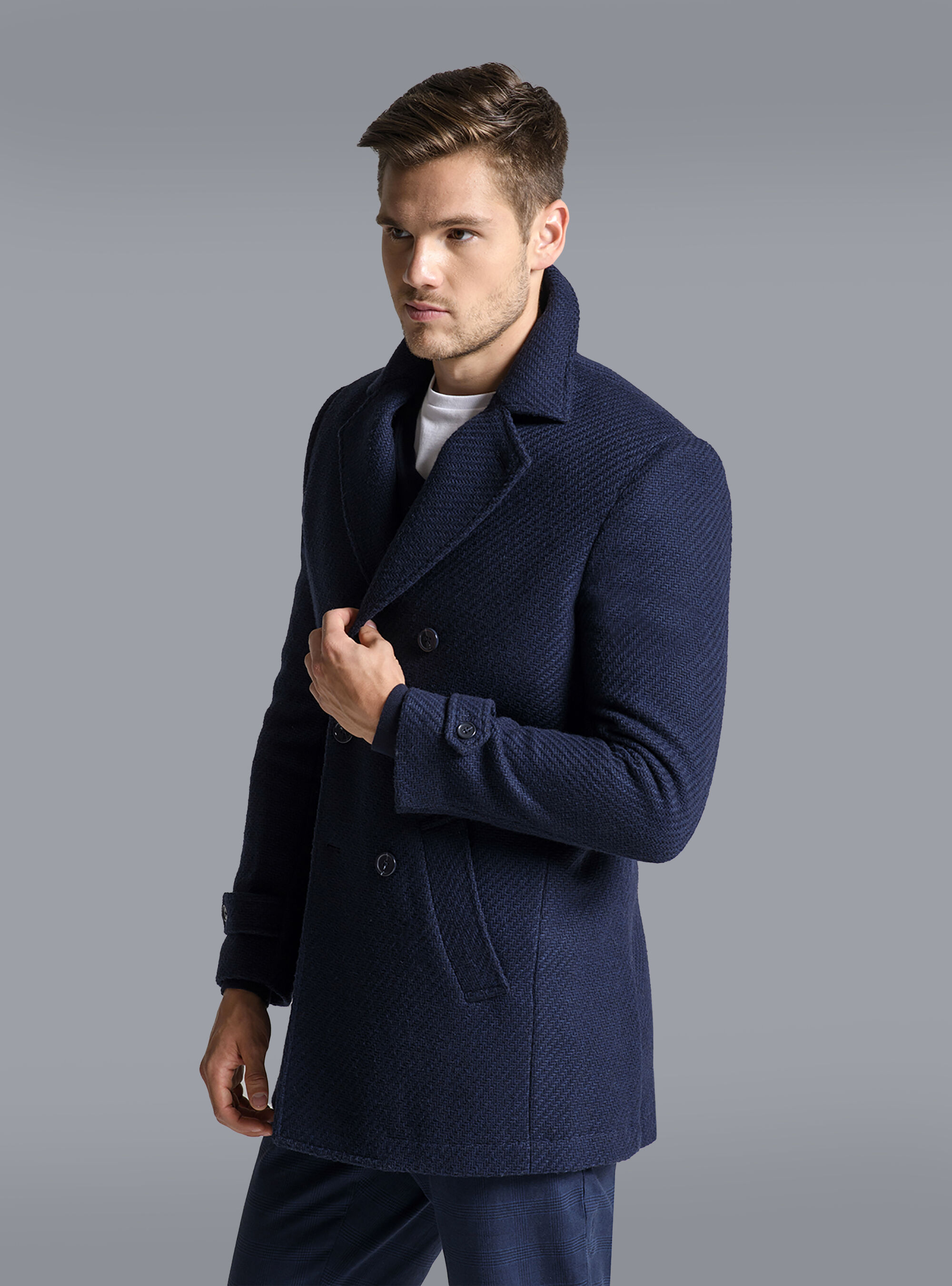 DOUBLE BREASTED WOOL JACKET, BLUE NAVY