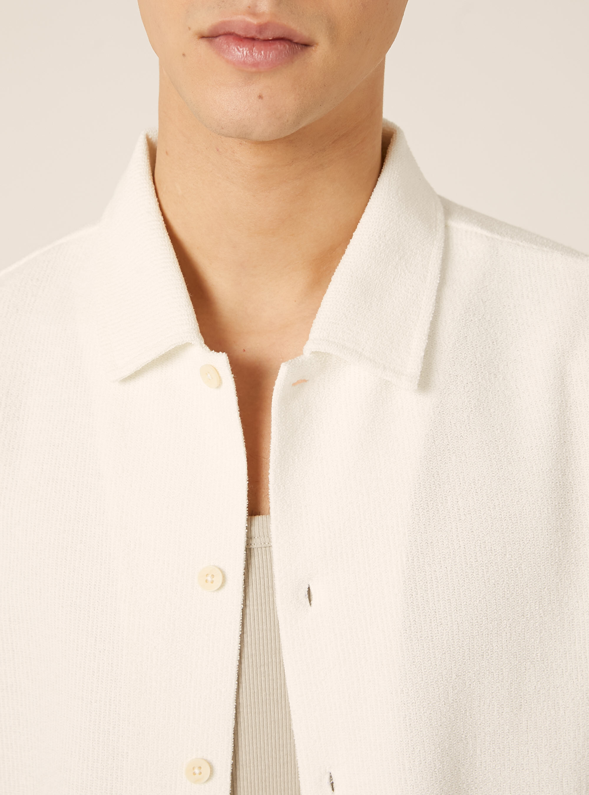 Camicia a maniche corte con texture, OFF WHITE
