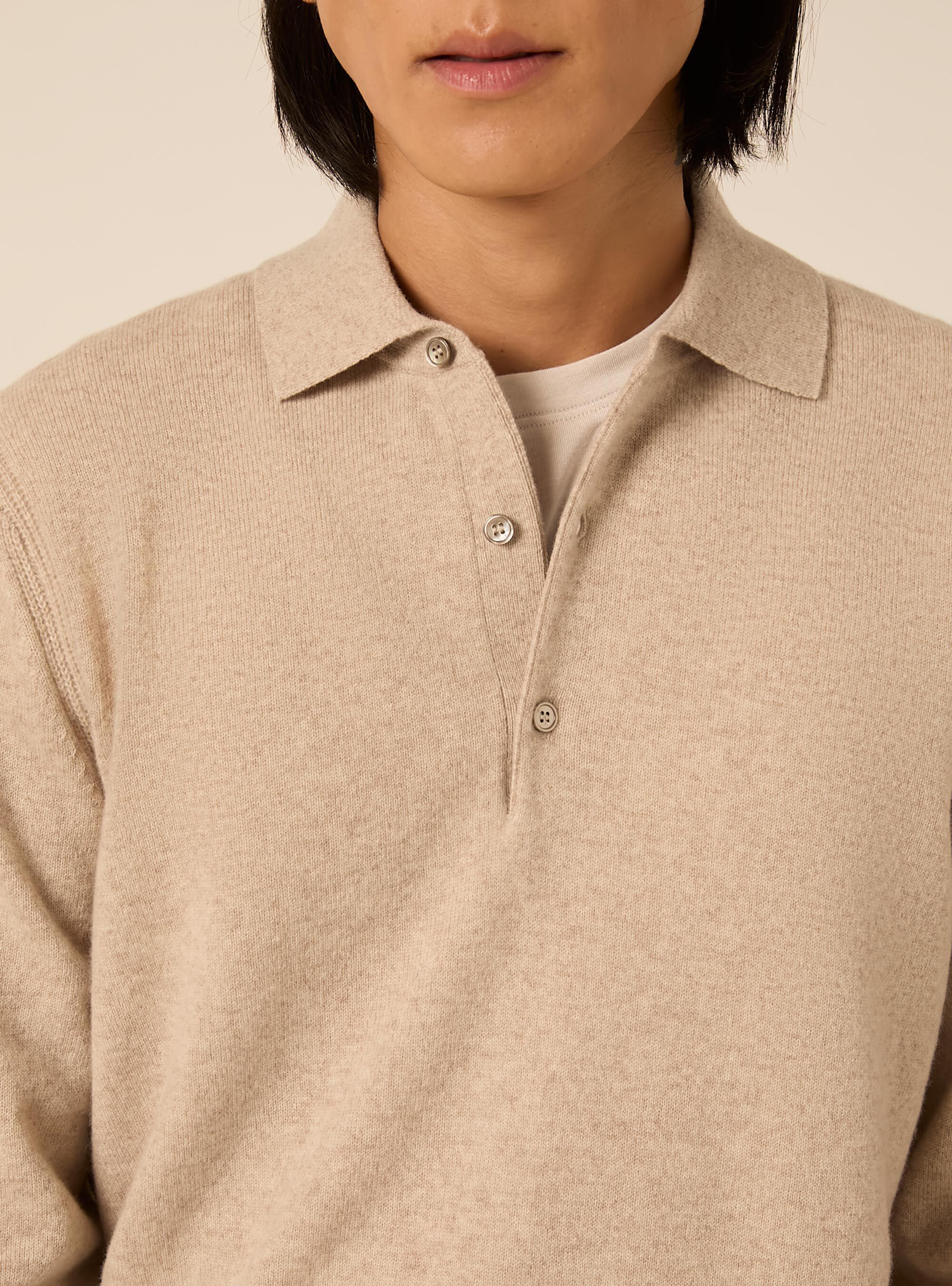Langaermliges poloshirt aus wolle und kaschmirmischung, MBG3 BEIGE MEL LIGHT