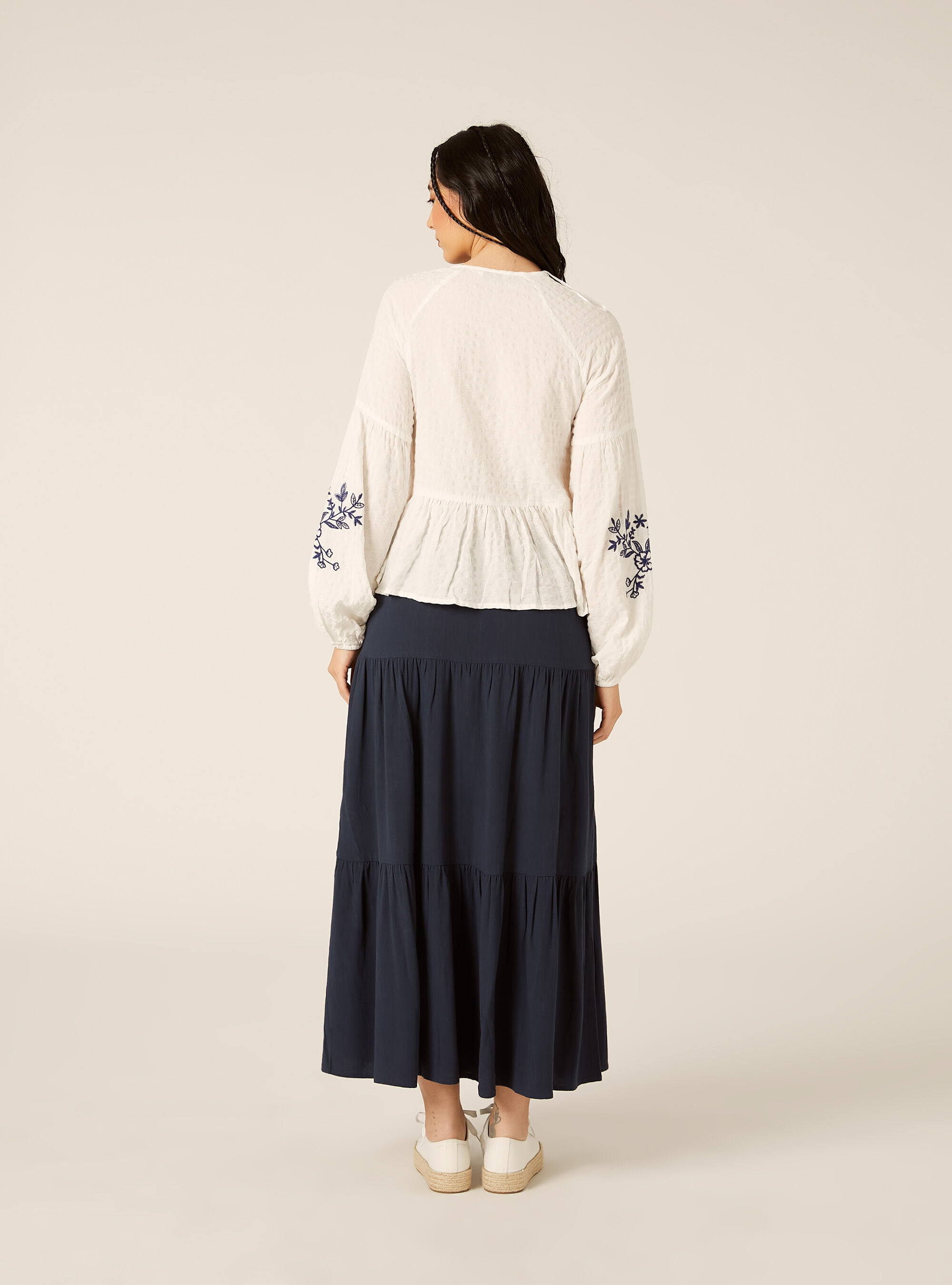 Blusa fluida con bordados, WH2 WHITE