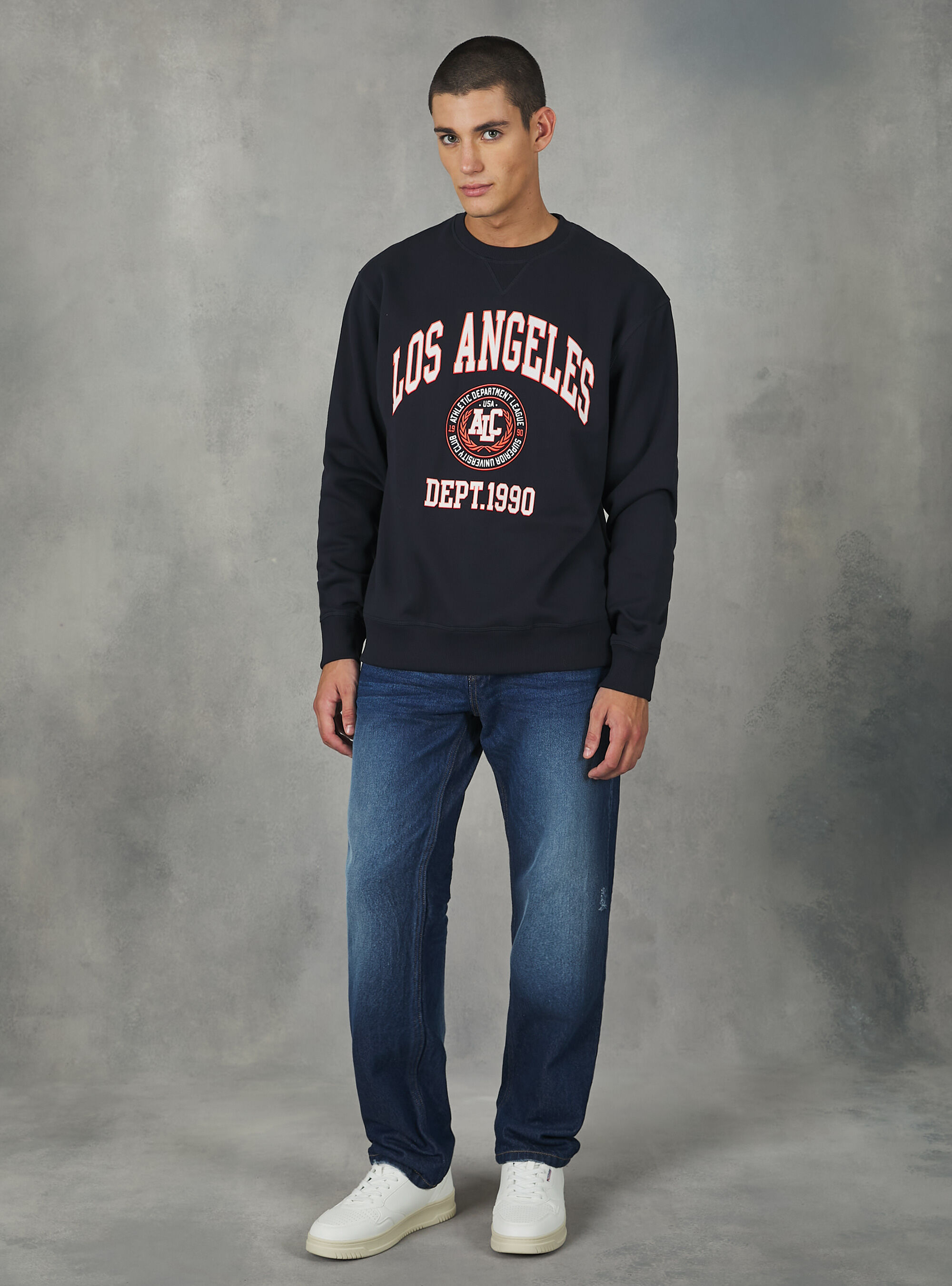 Sweat &agrave; col ras du cou avec imprim&eacute; universitaire, NA1 NAVY DARK