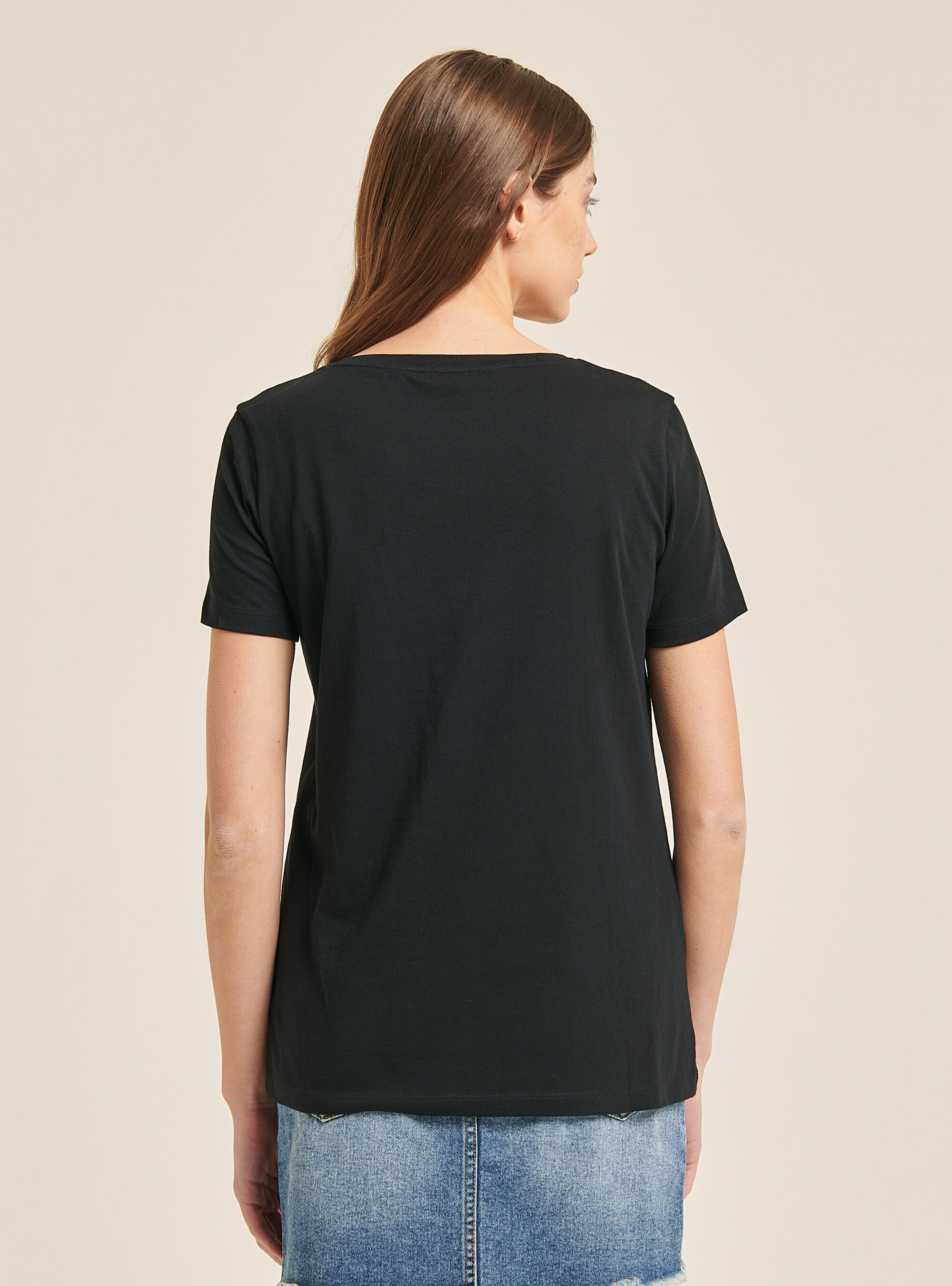 V-neck T-shirt in cotton, BLACK