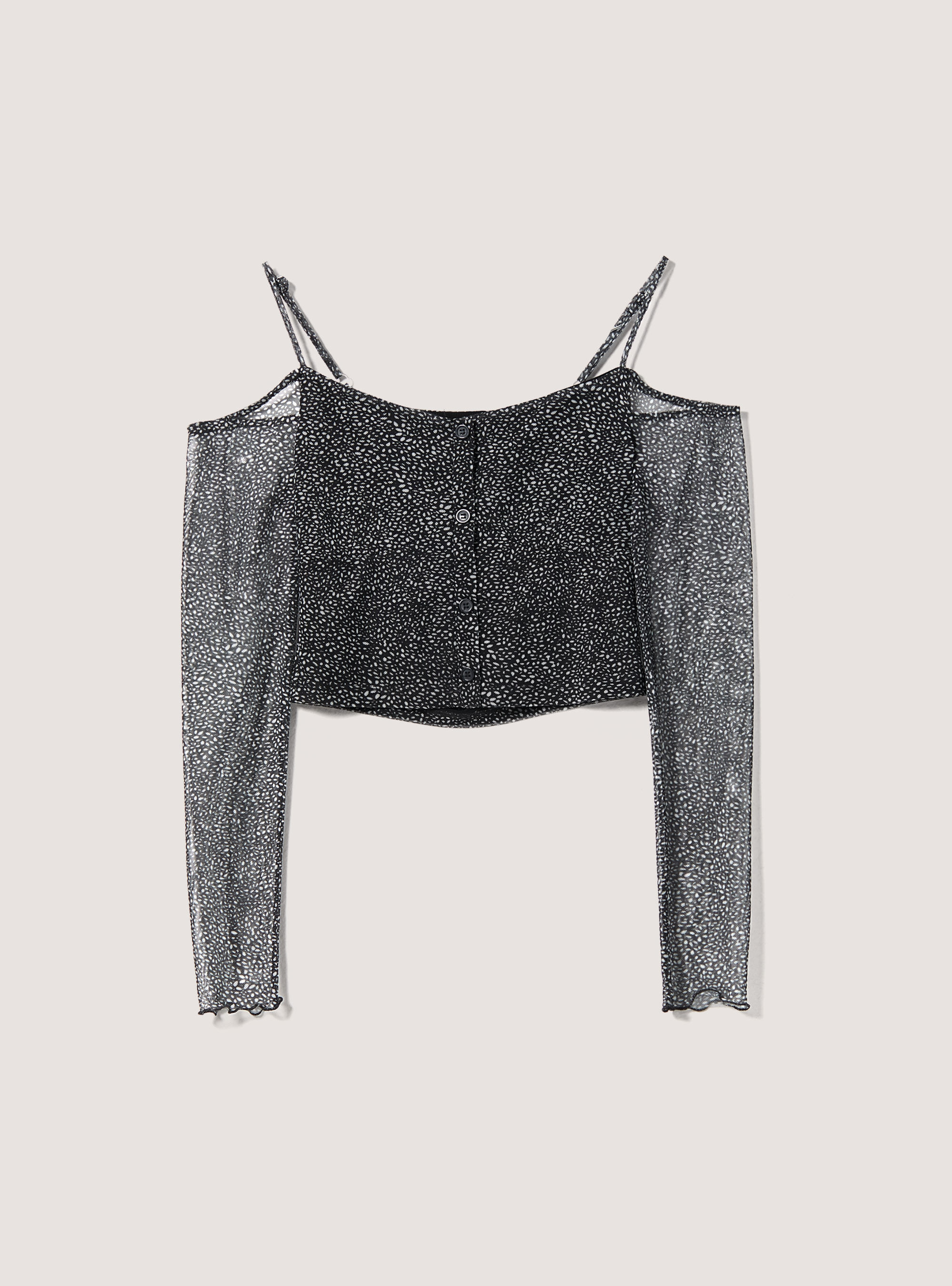 Long-sleeved polka dot structured top, BK1 BLACK