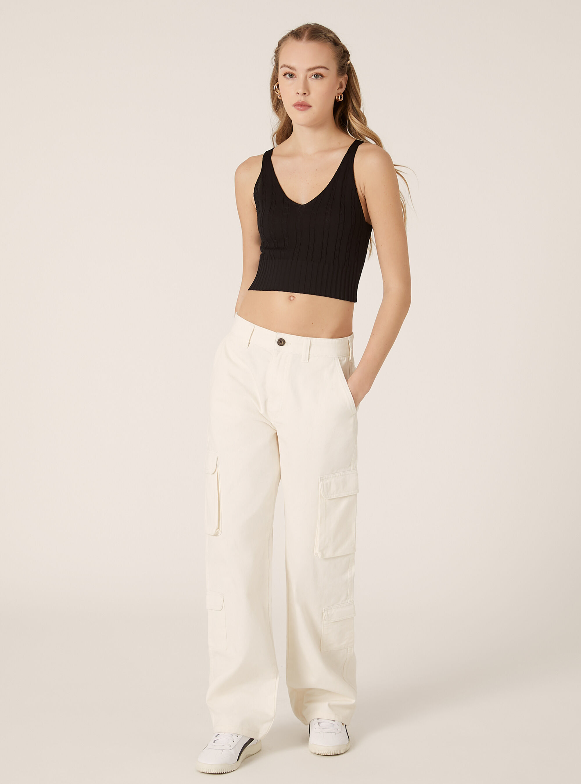 Cropped knit top, BK1 BLACK